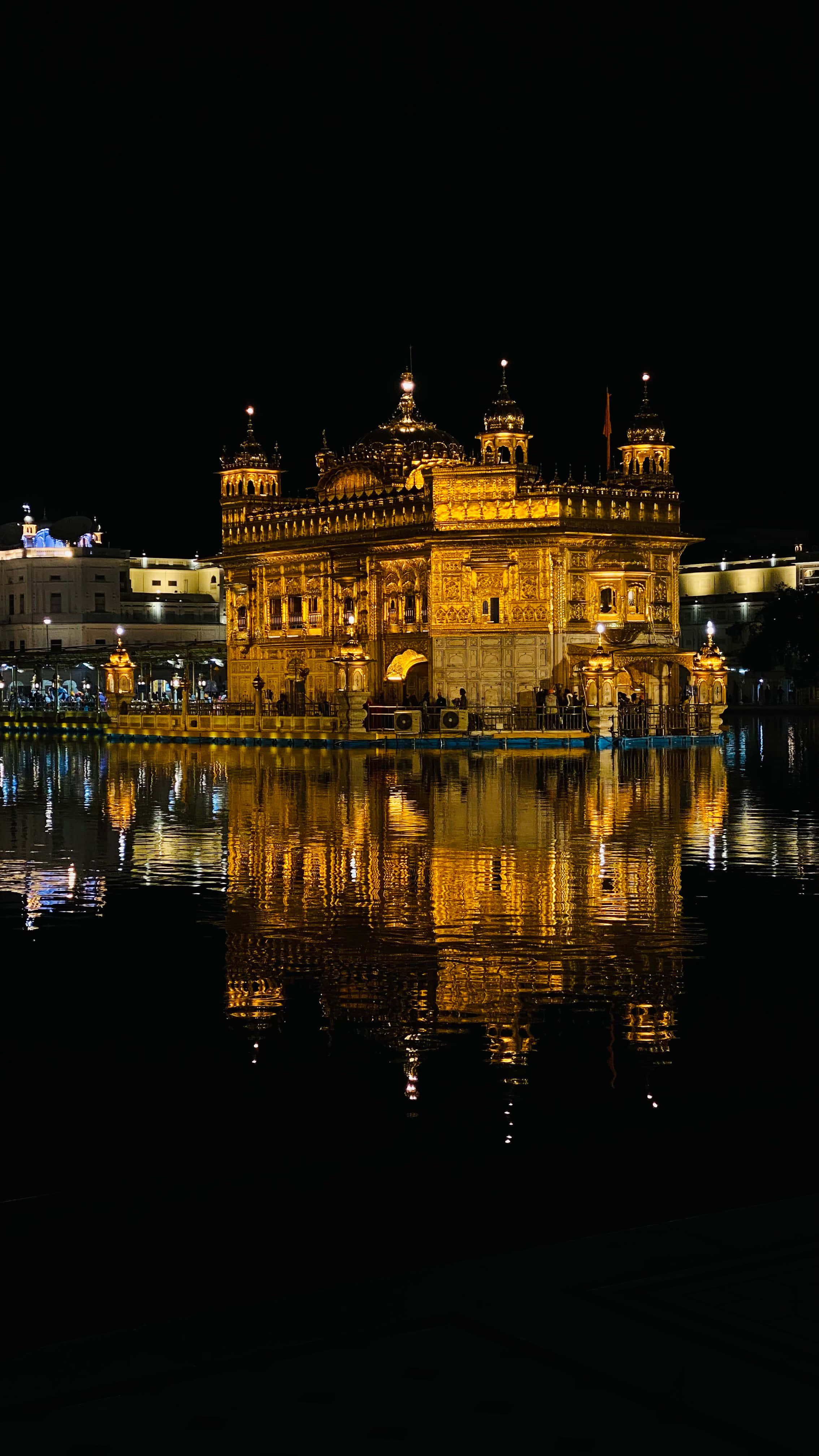 Golden Temple, night, illuminated, 4K Phone Wallpaper