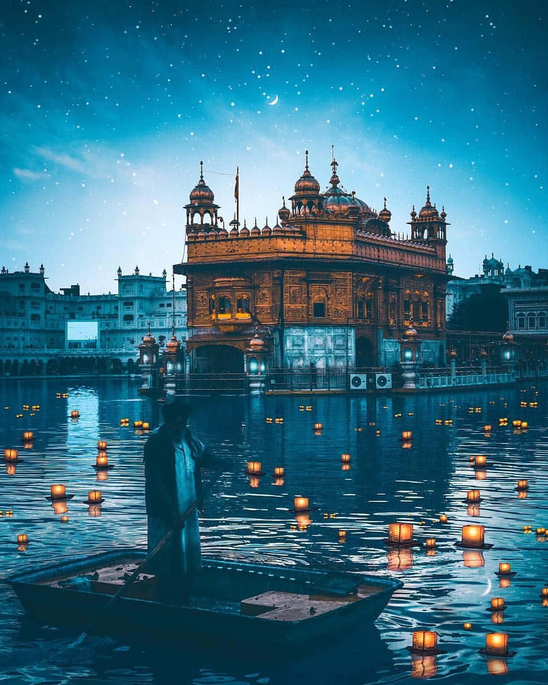 Golden Temple, floating candles, boatman rowing, HD Phone Wallpaper