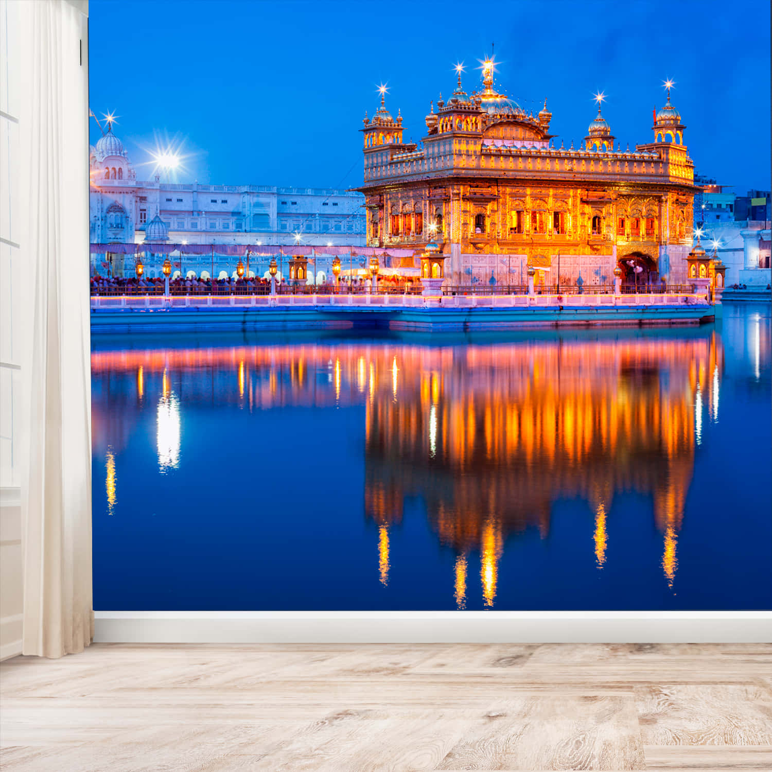 Golden Temple, dusk, vibrant orange lights, HD Desktop Wallpaper