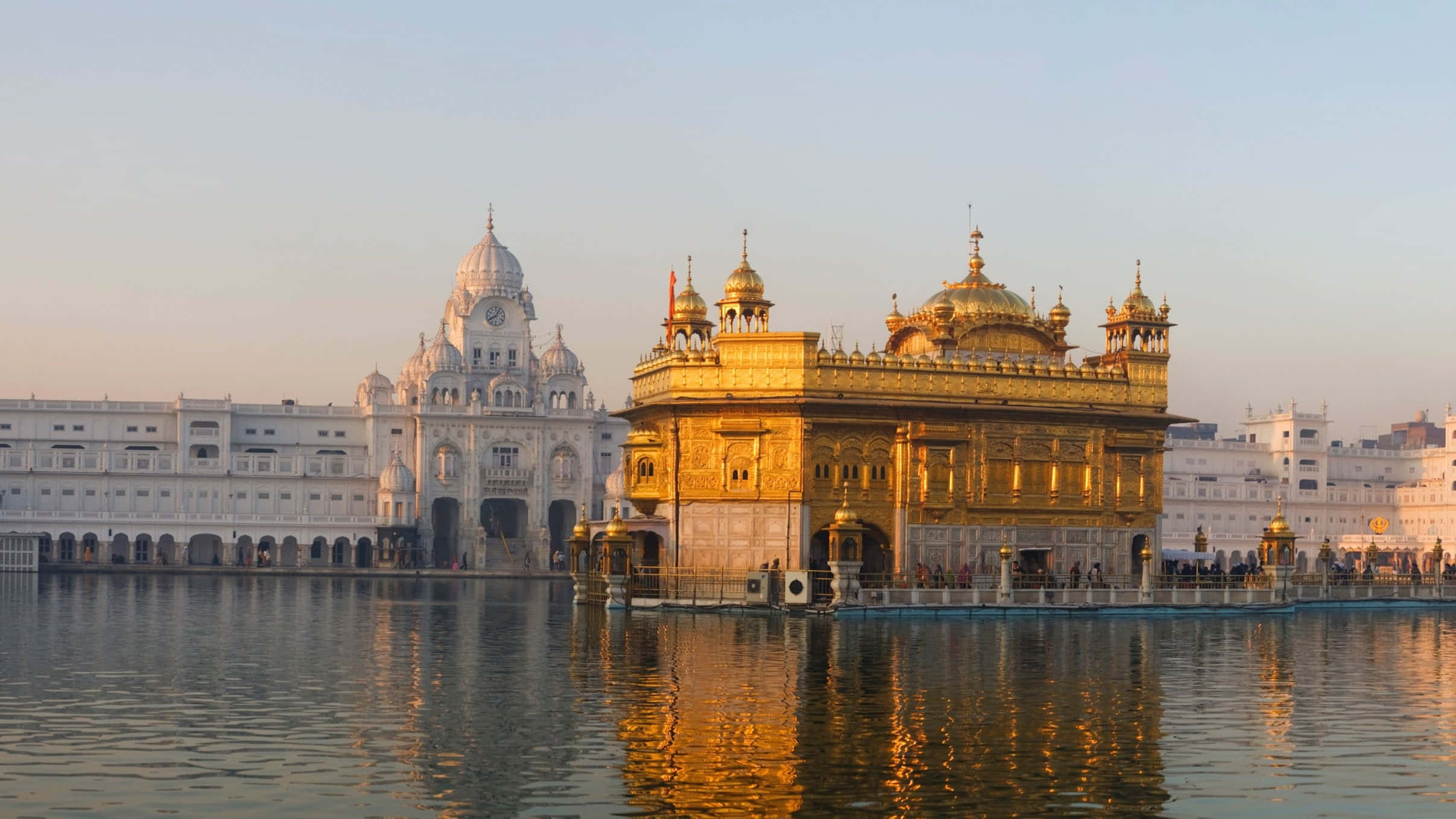 Golden Temple, sunset, calm waters, Full HD Desktop Wallpaper