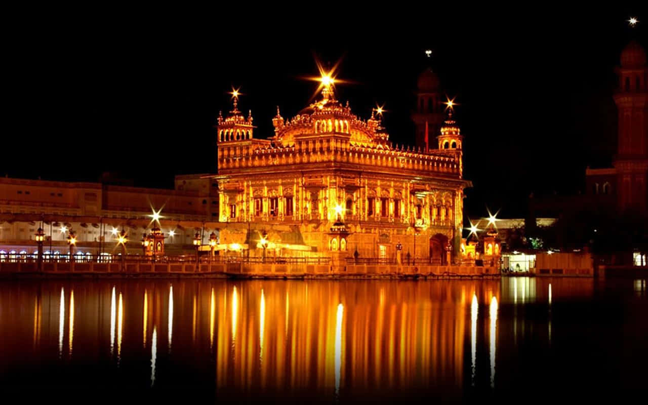 Golden Temple, shining dome, night, HD Desktop Wallpaper
