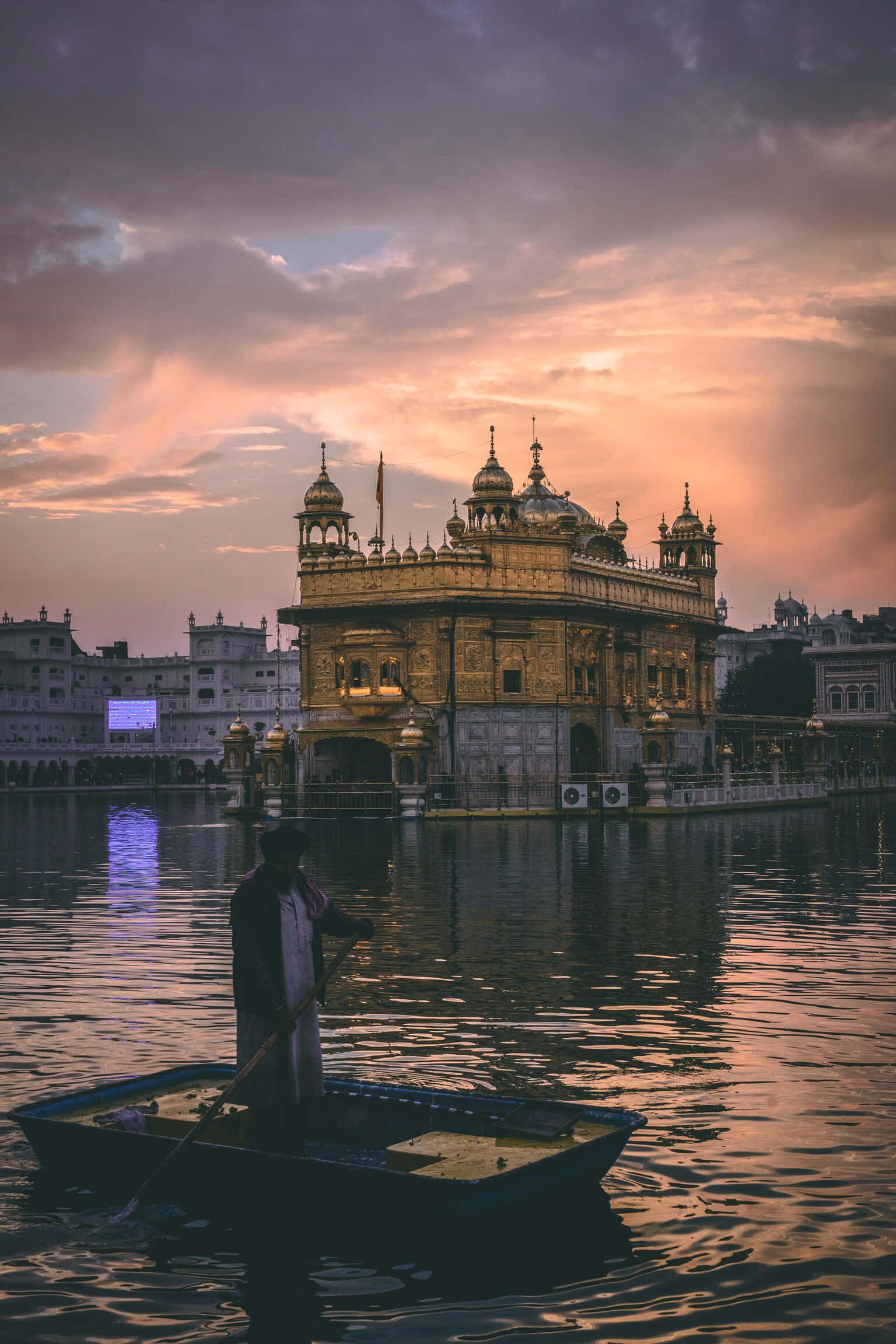 Golden Temple, boatman, sunset, Full HD Phone Wallpaper