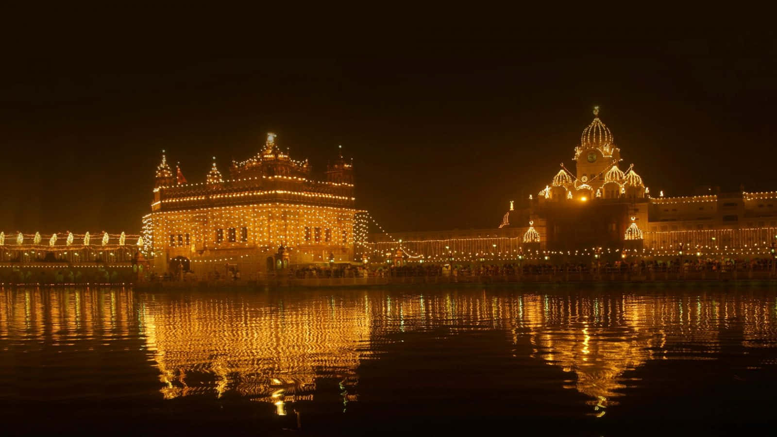 Golden Temple, foggy night, warm lights, HD Desktop Wallpaper