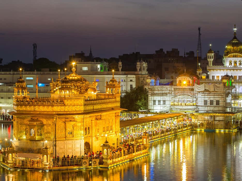 Golden Temple, night, sacred waters, SD Desktop Wallpaper