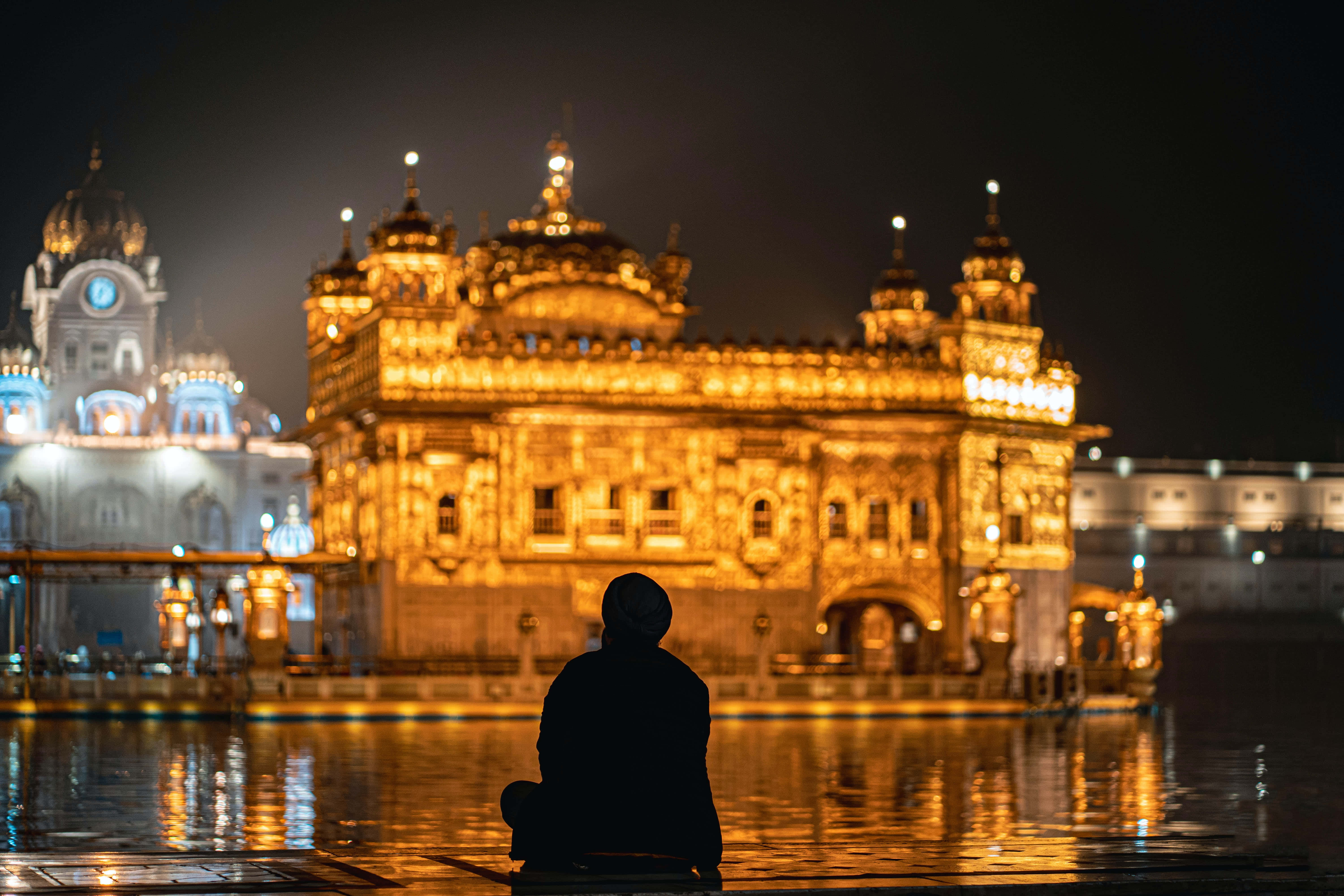 Golden Temple, night, silhouette, 5K Desktop Wallpaper