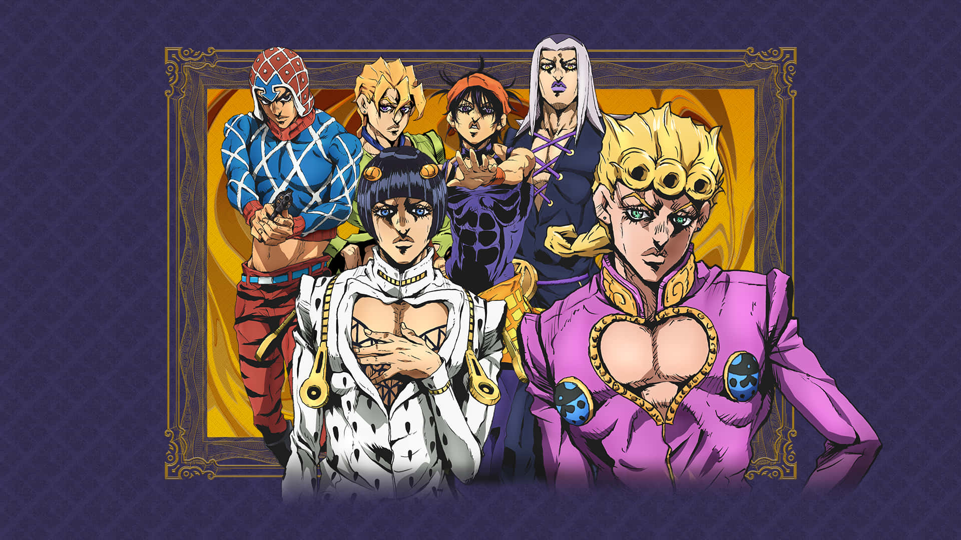 Golden Wind, anime characters, bold costumes, Full HD Desktop Wallpaper