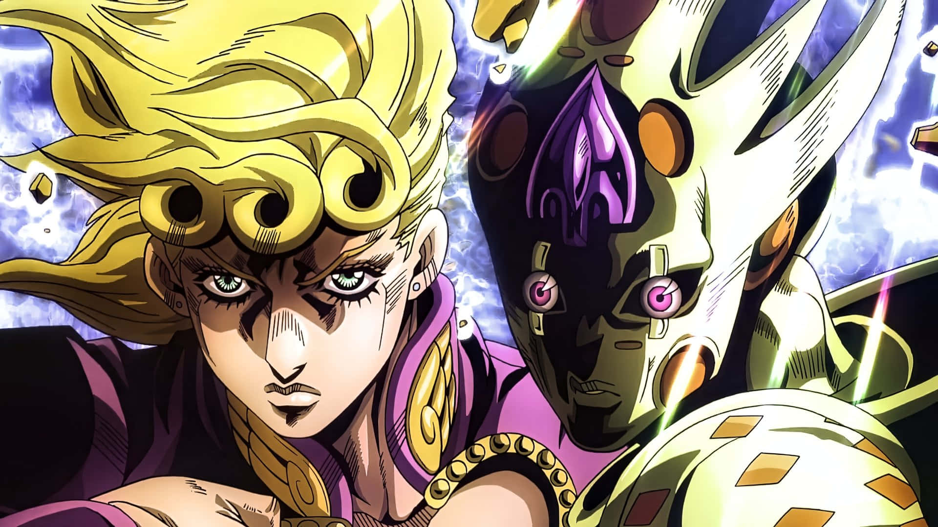 Golden Wind, anime battle scene, blonde-haired fighter, Full HD Desktop Wallpaper
