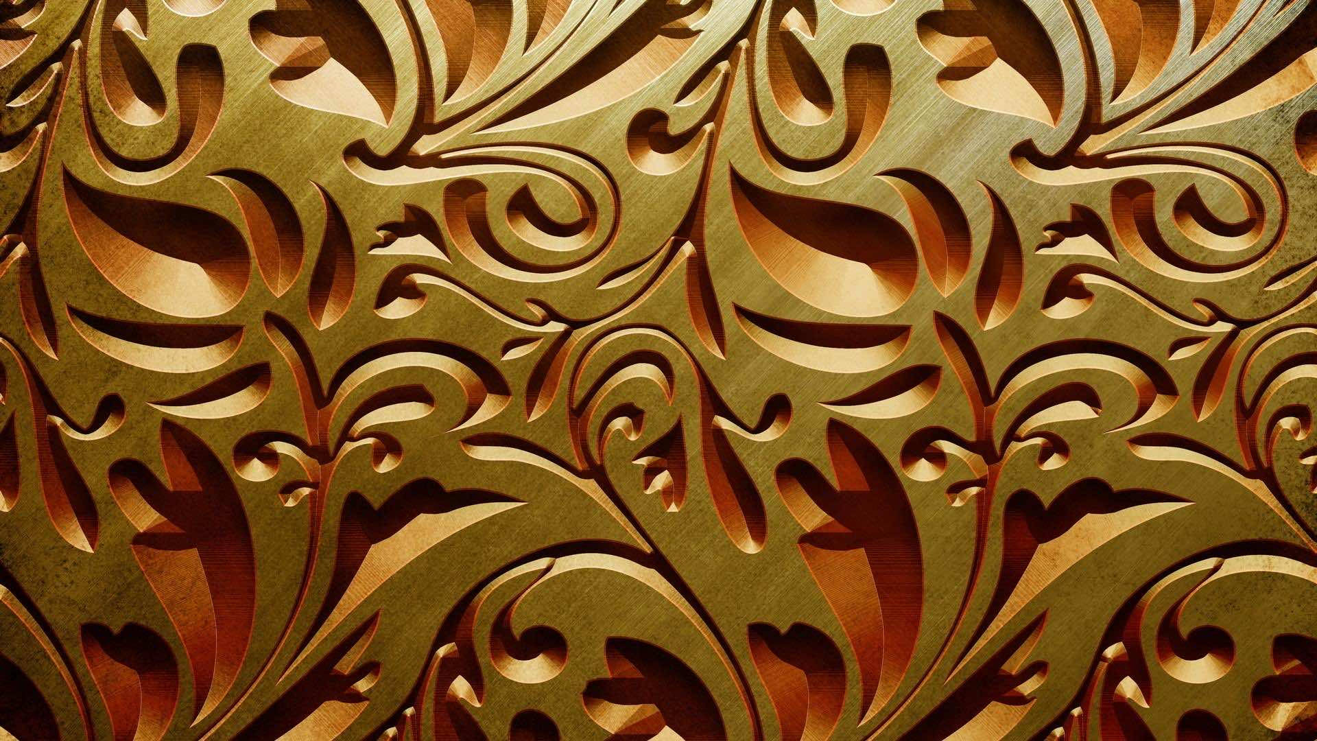 fancy carving, gold background, intricate golden floral carvings, Full HD Desktop Wallpaper