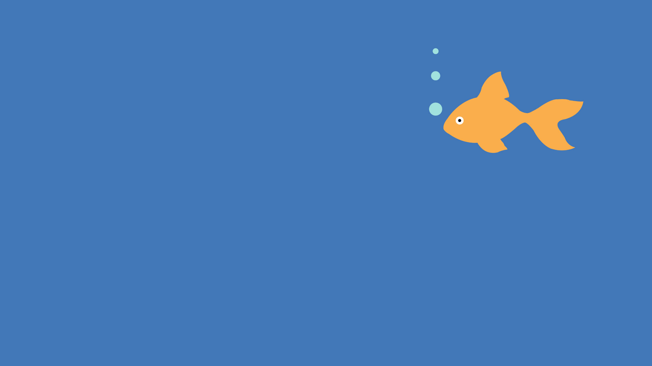 minimalist goldfish artwork, orange fish, solid blue background, 2K Desktop Wallpaper