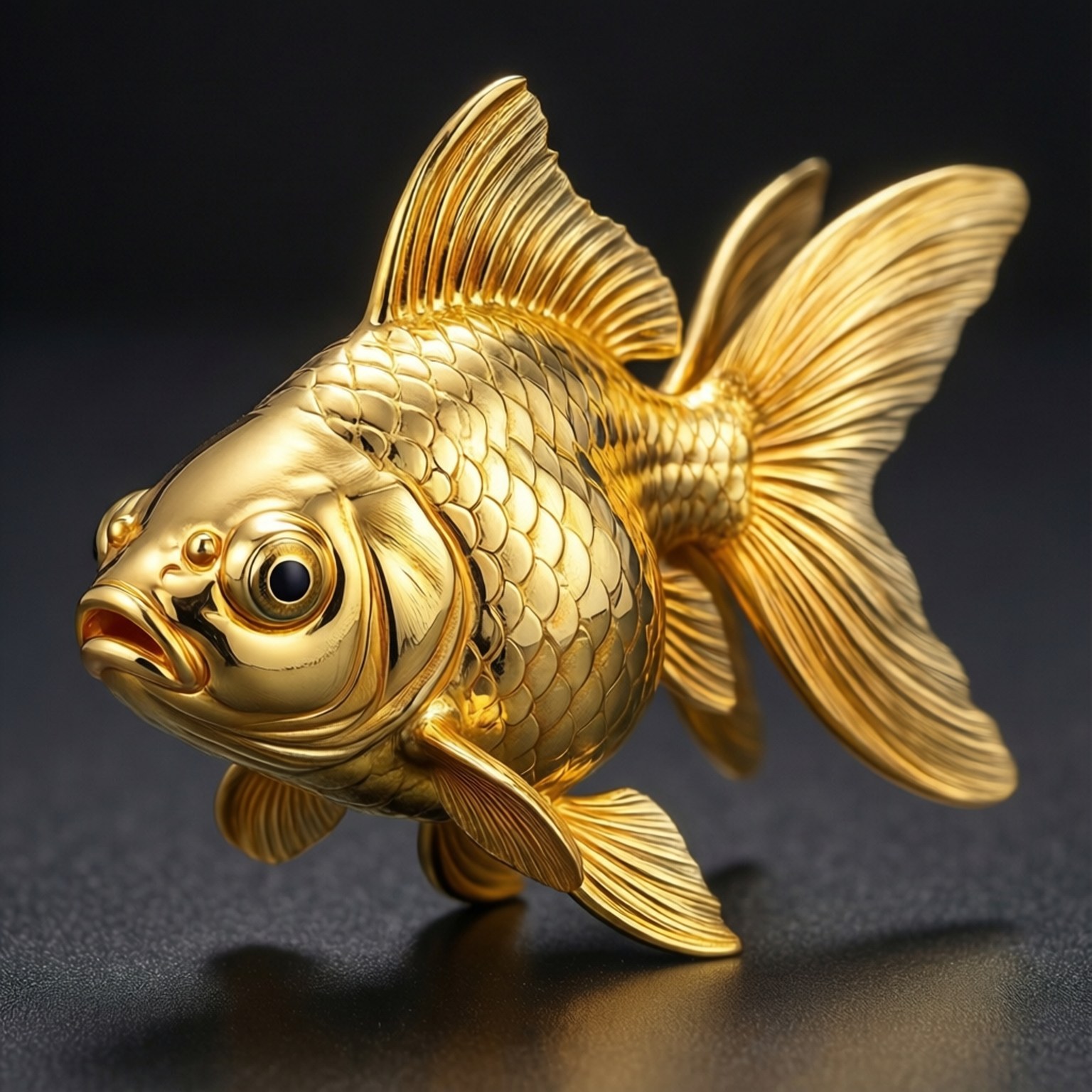Solid Gold Goldfish, gleaming golden fish sculpture, detailed scales, HD Desktop Wallpaper
