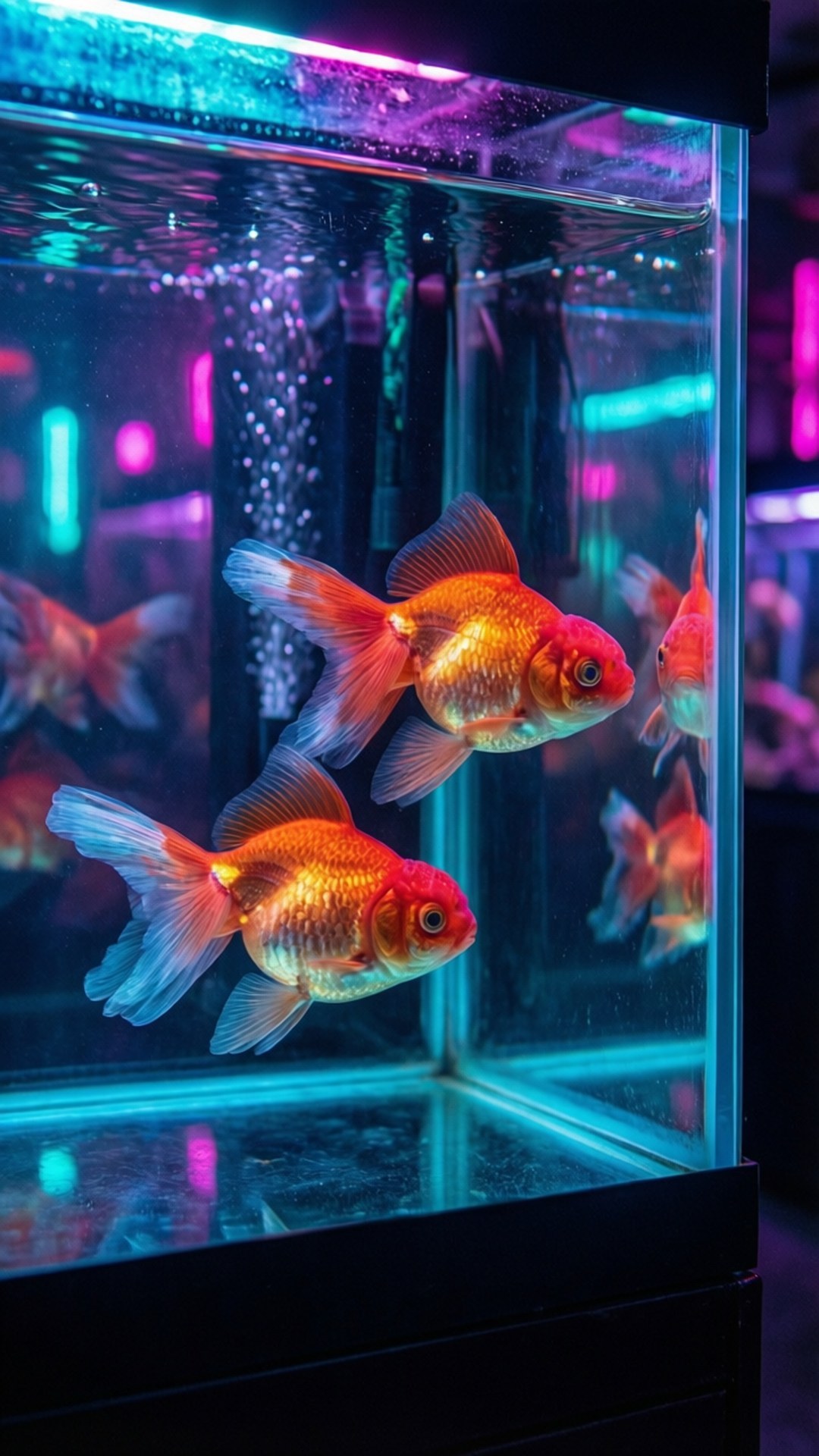 Neon Goldfish, cyberpunk, vibrant orange, Full HD Phone Wallpaper