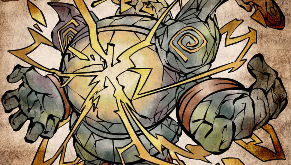 Golett, golden lightning bolts, clenched fists, SD Desktop Wallpaper