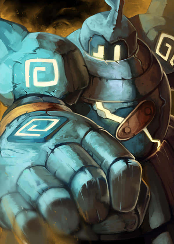 Golett, blue armored robot, glowing eyes, SD Phone Wallpaper