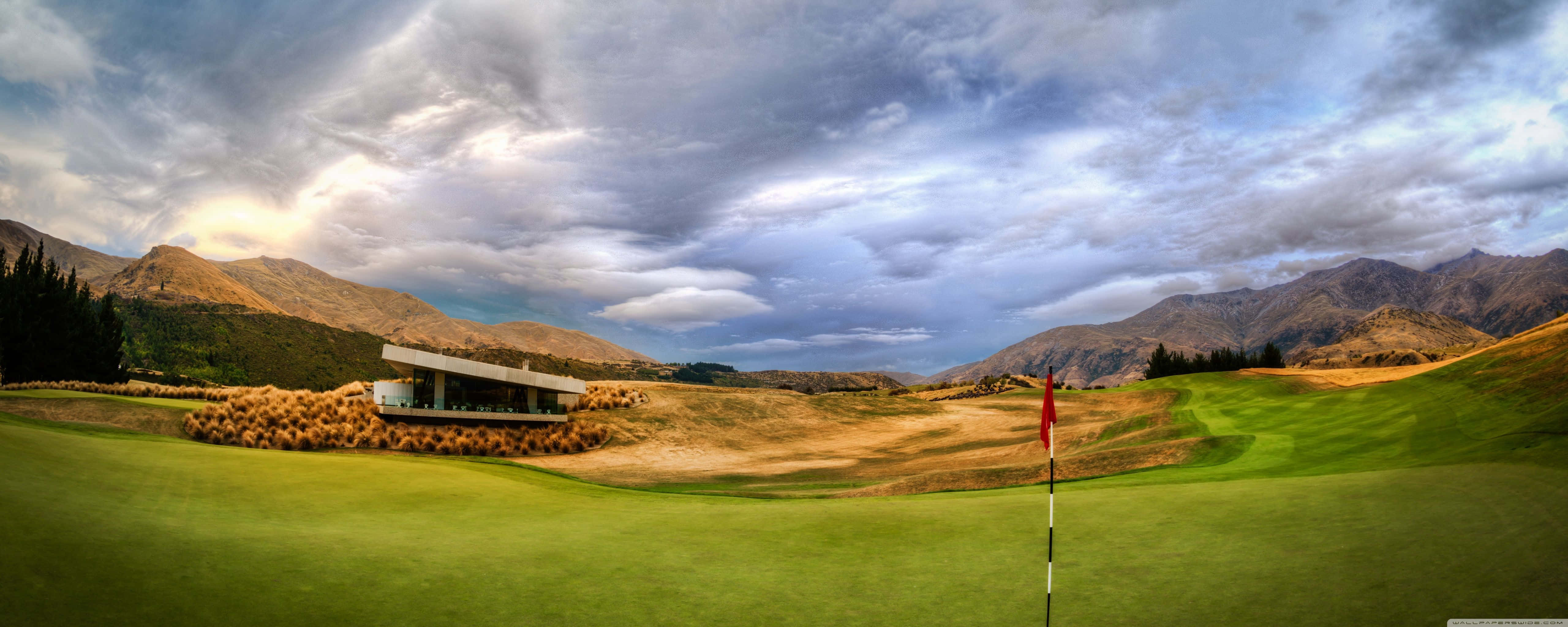 golf course, red flag, green, 5K Desktop Wallpaper
