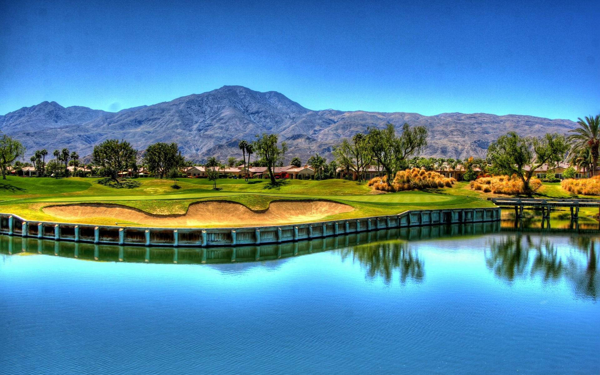Ultra HD Golf, blue river, water hazard, Full HD Desktop Wallpaper