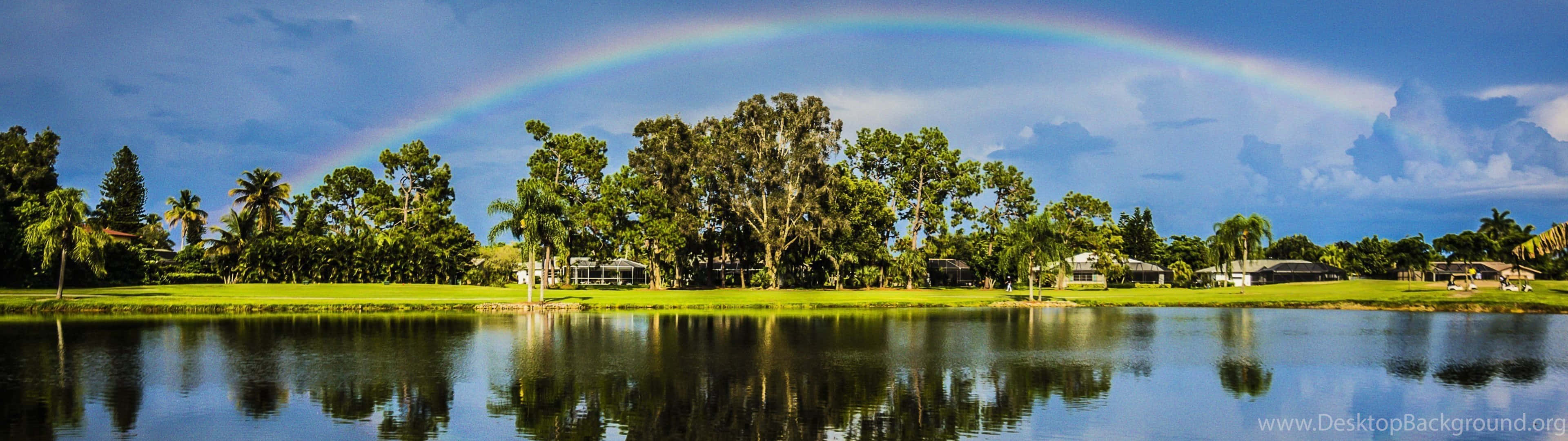 golf 3840x1080, rainbow, calm lake, 4K Desktop Wallpaper