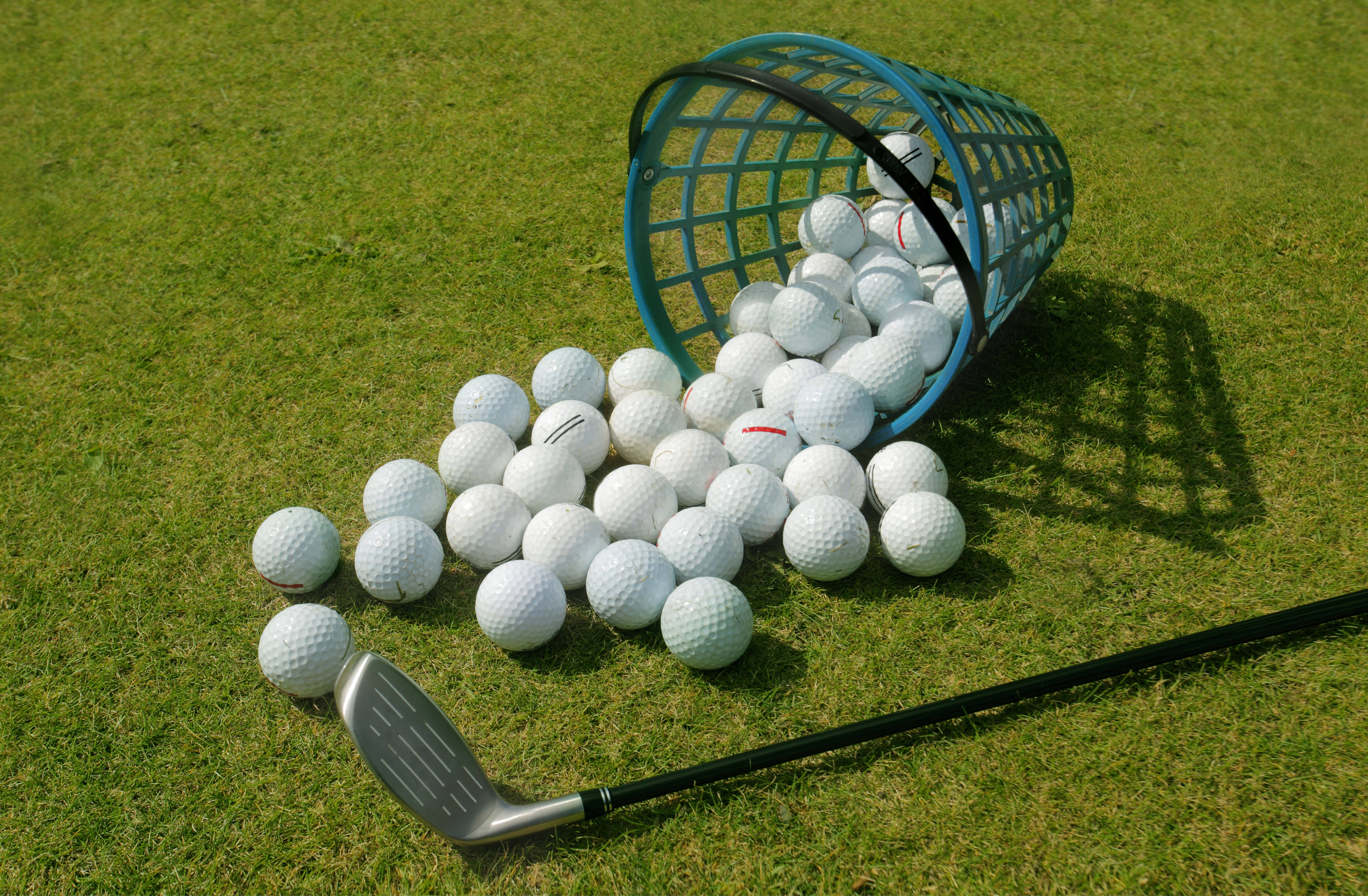 ultra hd golf basket, blue golf ball basket, white dimpled balls, 8K Desktop Wallpaper