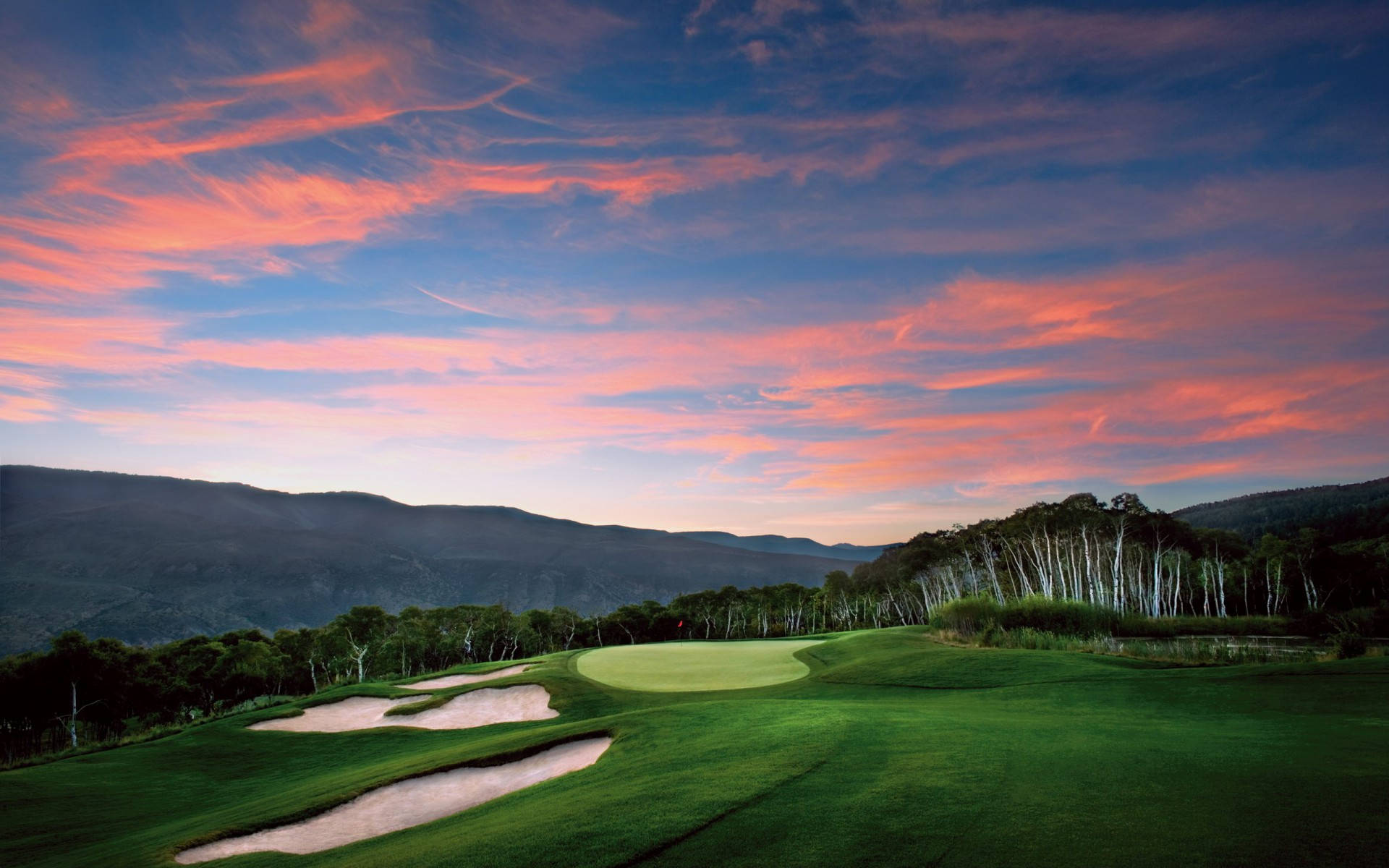 Ultra HD, golf course, sunset, Full HD Desktop Wallpaper
