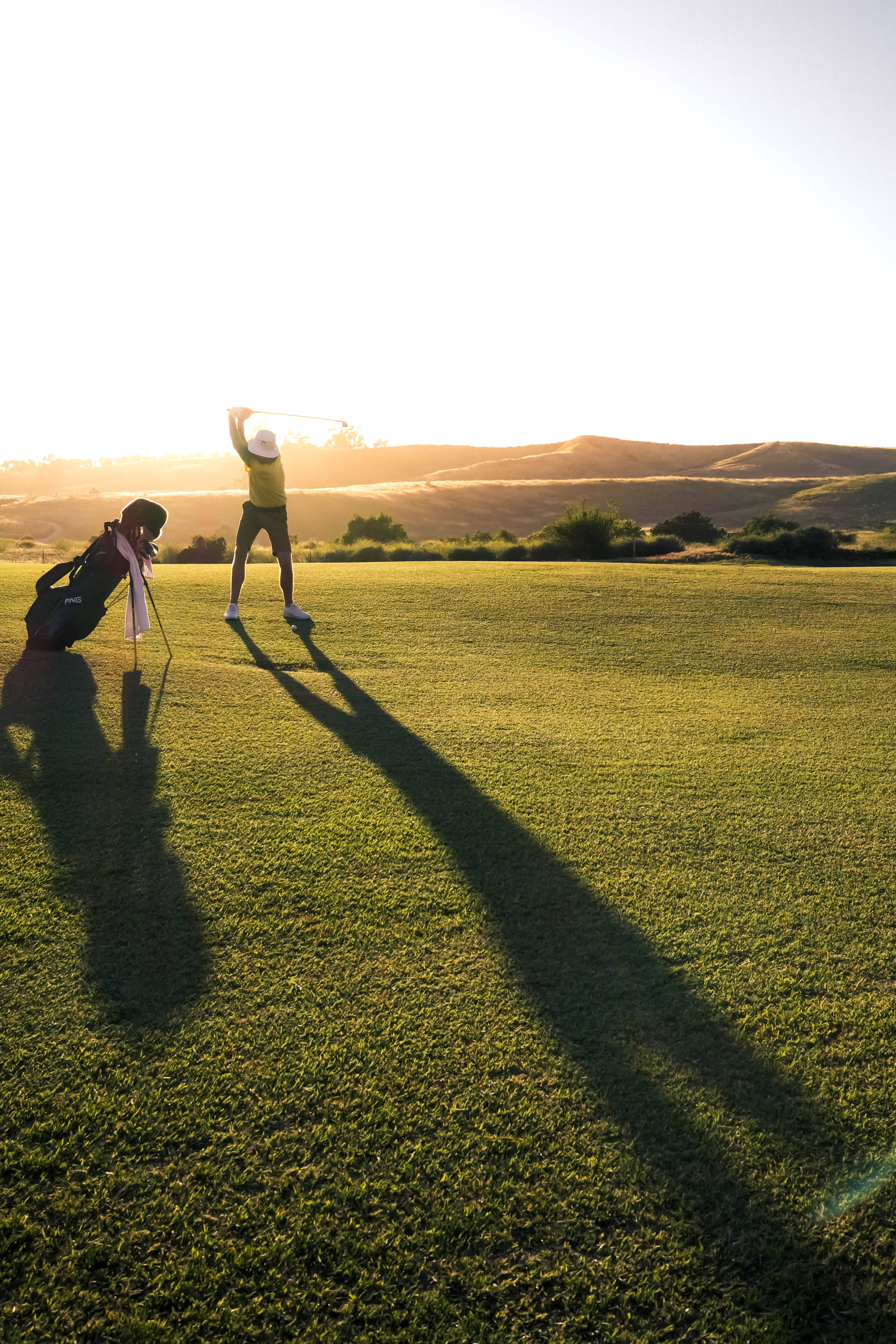 golf course, sunset, golfer, 5K Phone Wallpaper
