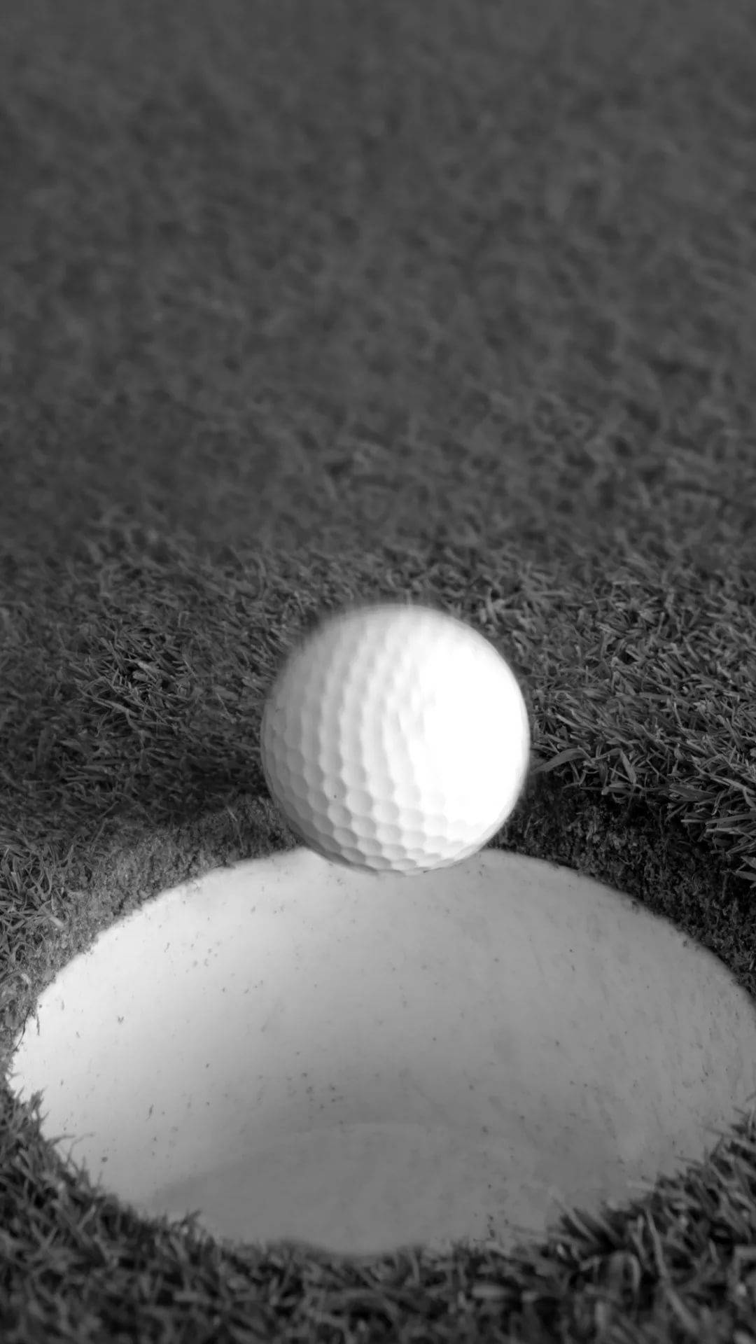 white golf ball, gray hole, textured green, Full HD Phone Wallpaper