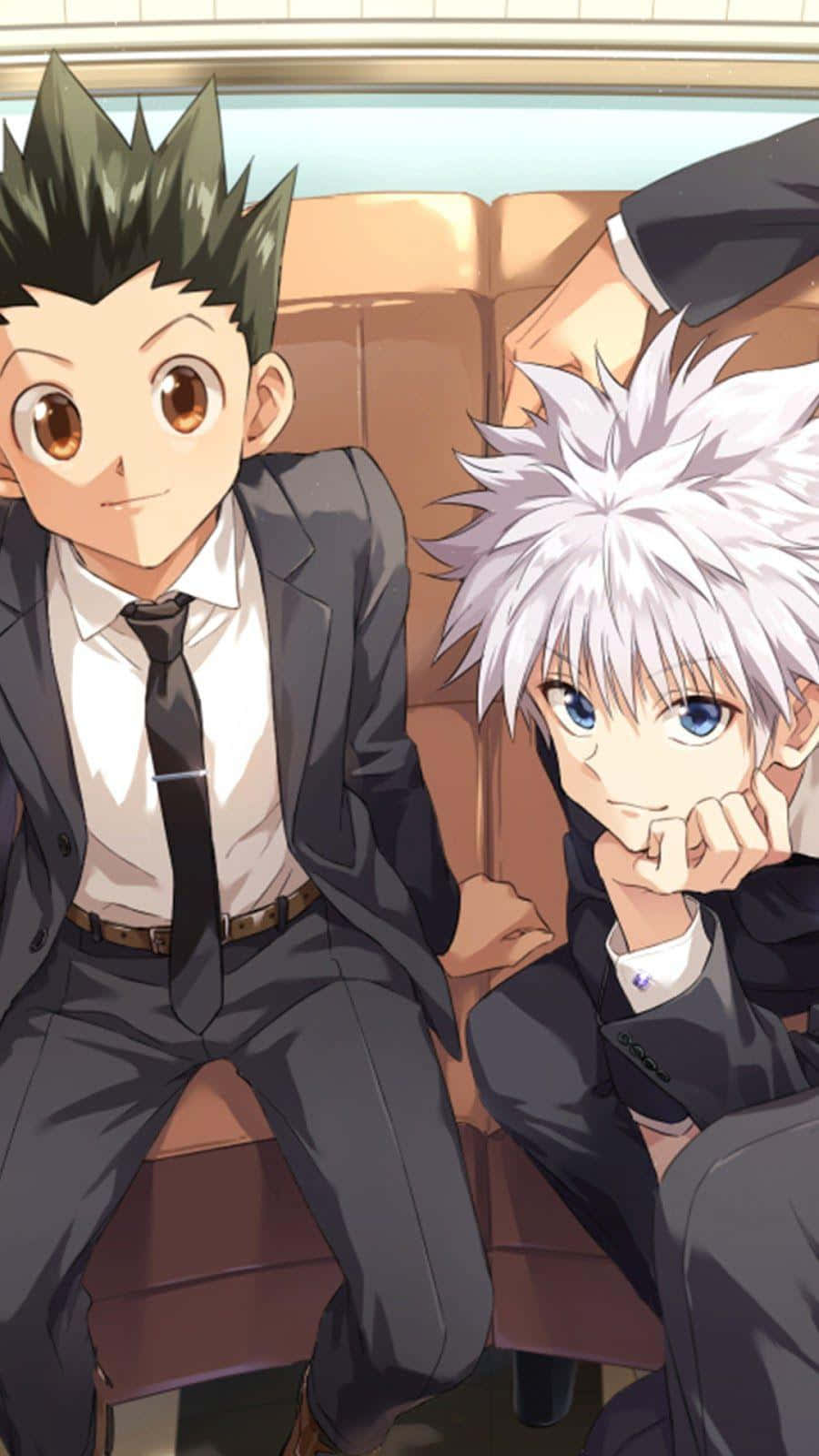 Gon, Killua, brown couch, HD Phone Wallpaper
