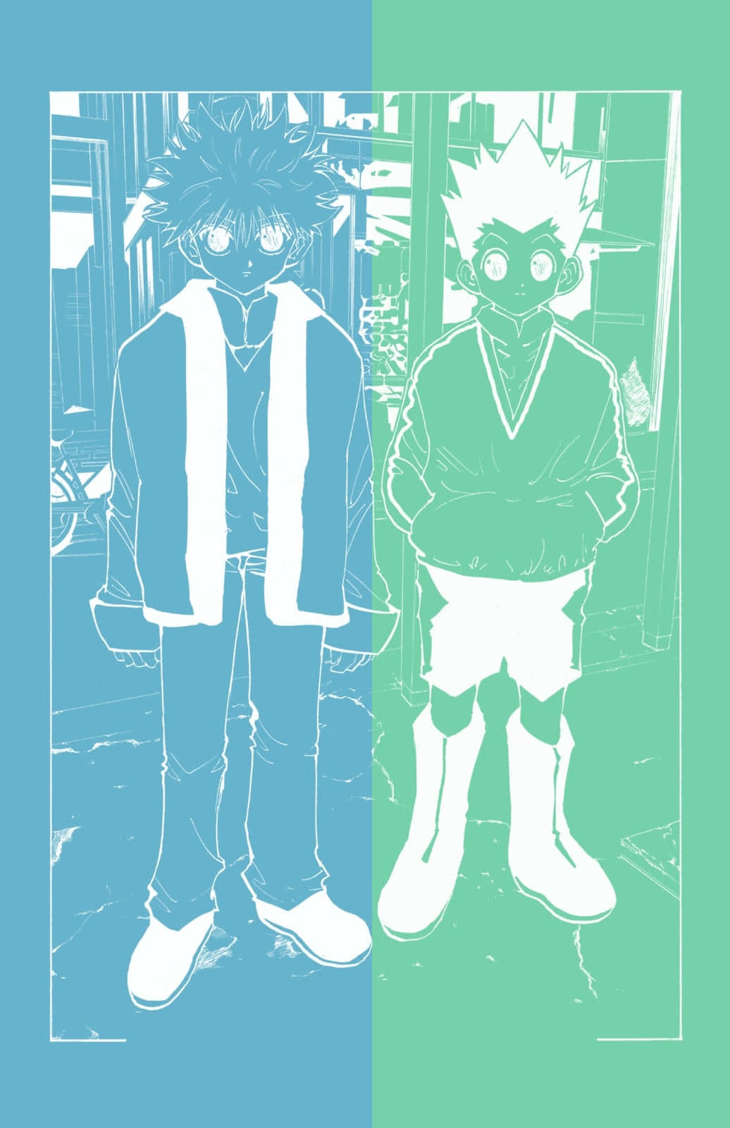 Gon, Killua, blue and green color scheme, HD Phone Wallpaper