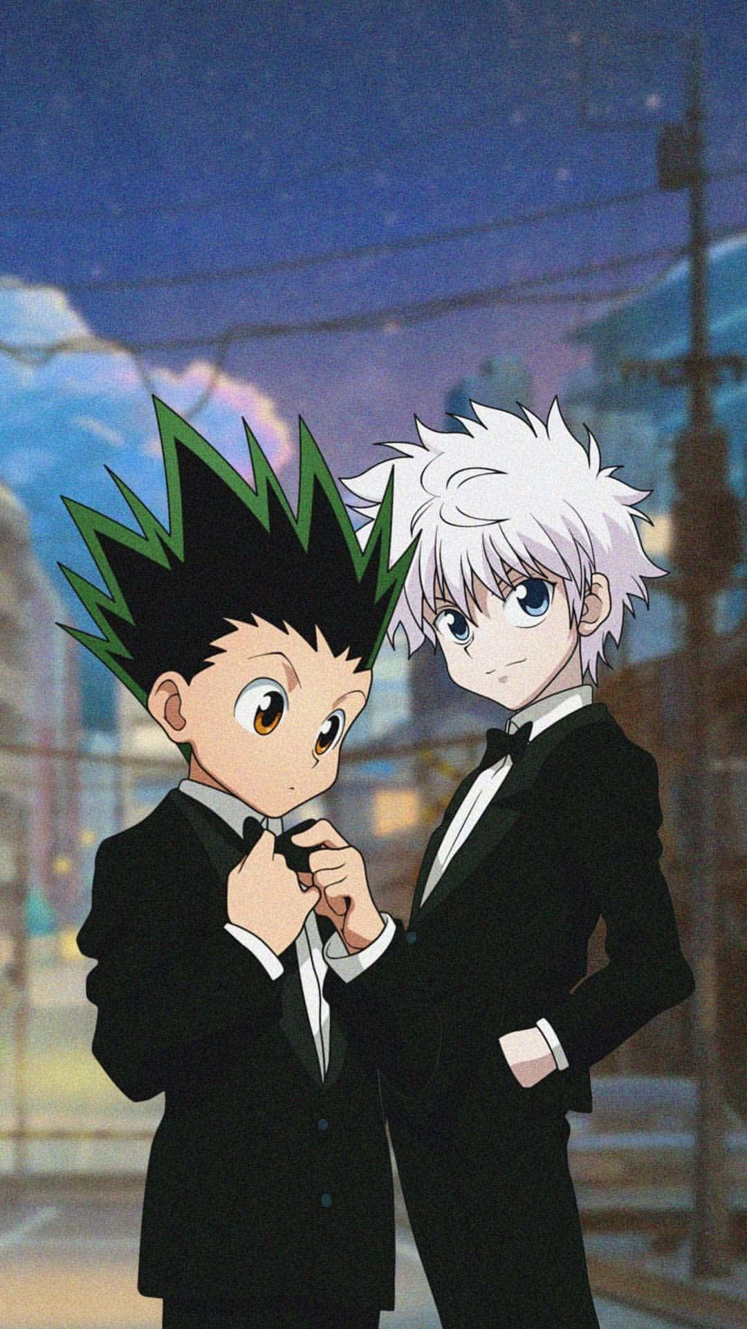 Gon And Killua, black tuxedos, starry twilight sky, Full HD Phone Wallpaper