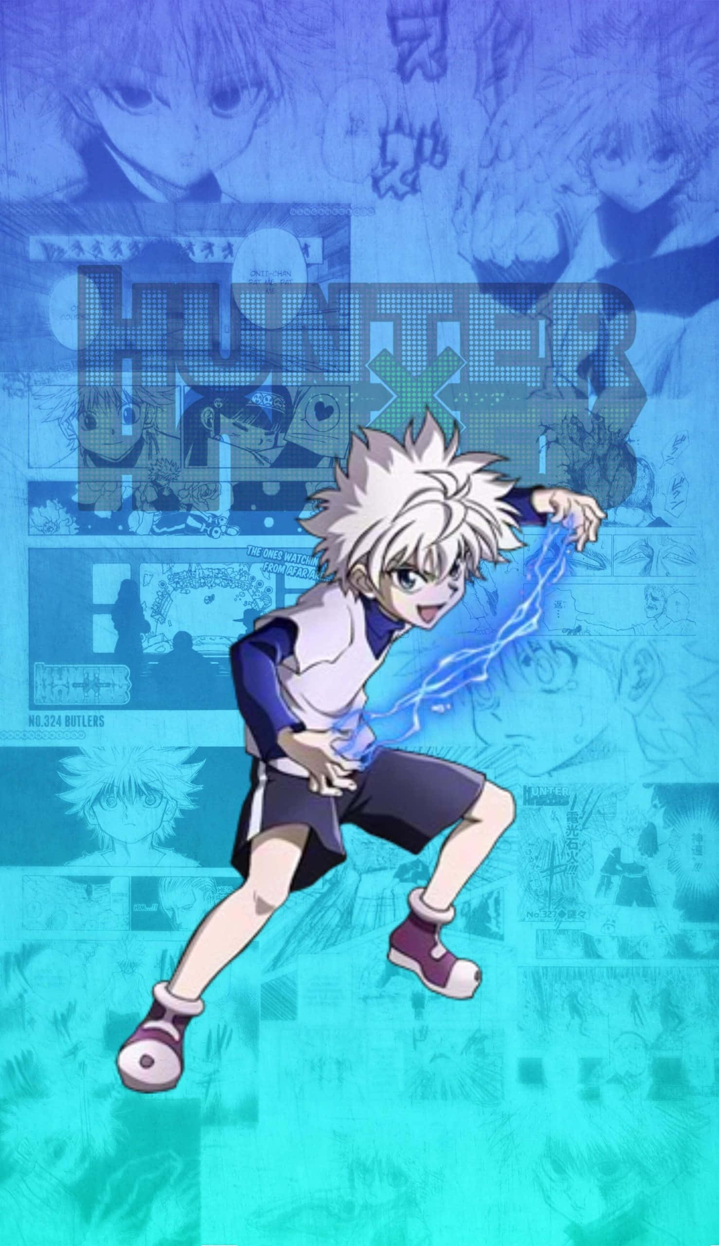 Gon And Killua Phone, spiky-haired anime boy, blue energy, 2K Phone Wallpaper
