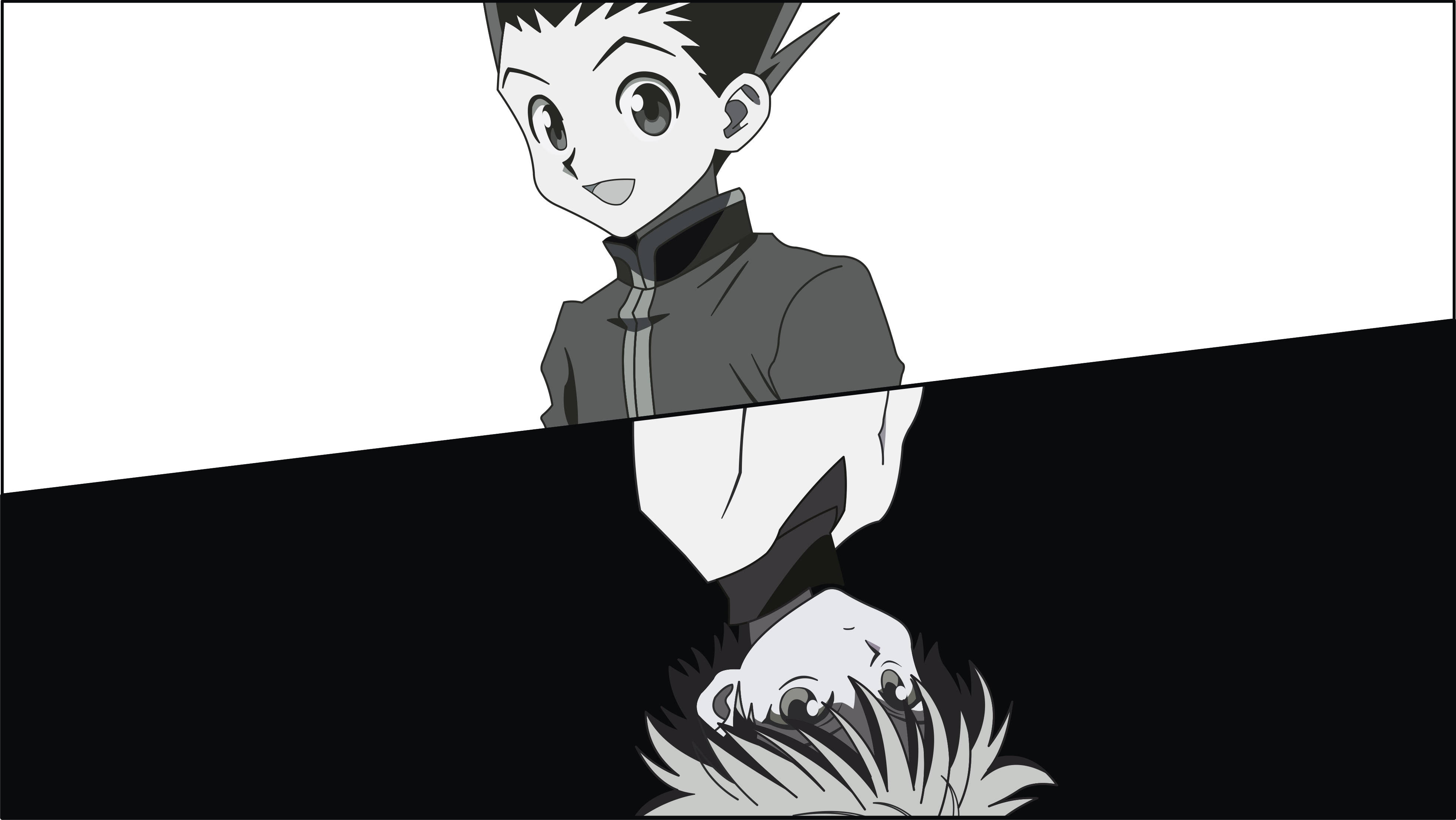 Gon And Killua, black and white, anime character, 4K Desktop Wallpaper