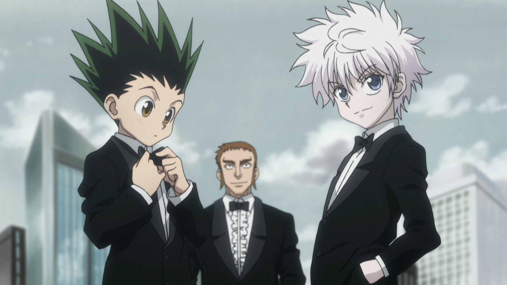 Gon And Killua, black suits, formal black tuxedos, Full HD Desktop Wallpaper