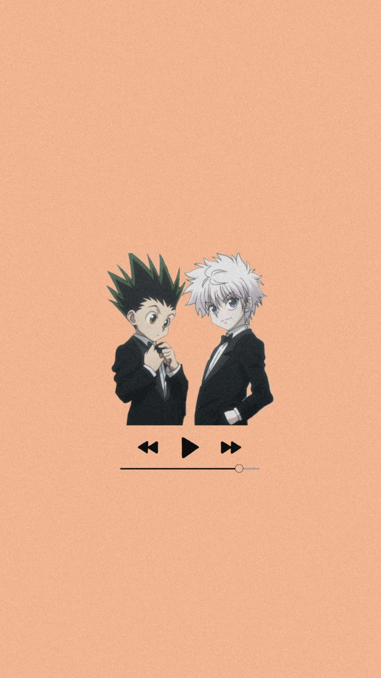Gon And Killua, black suits, peach background, Full HD Phone Wallpaper