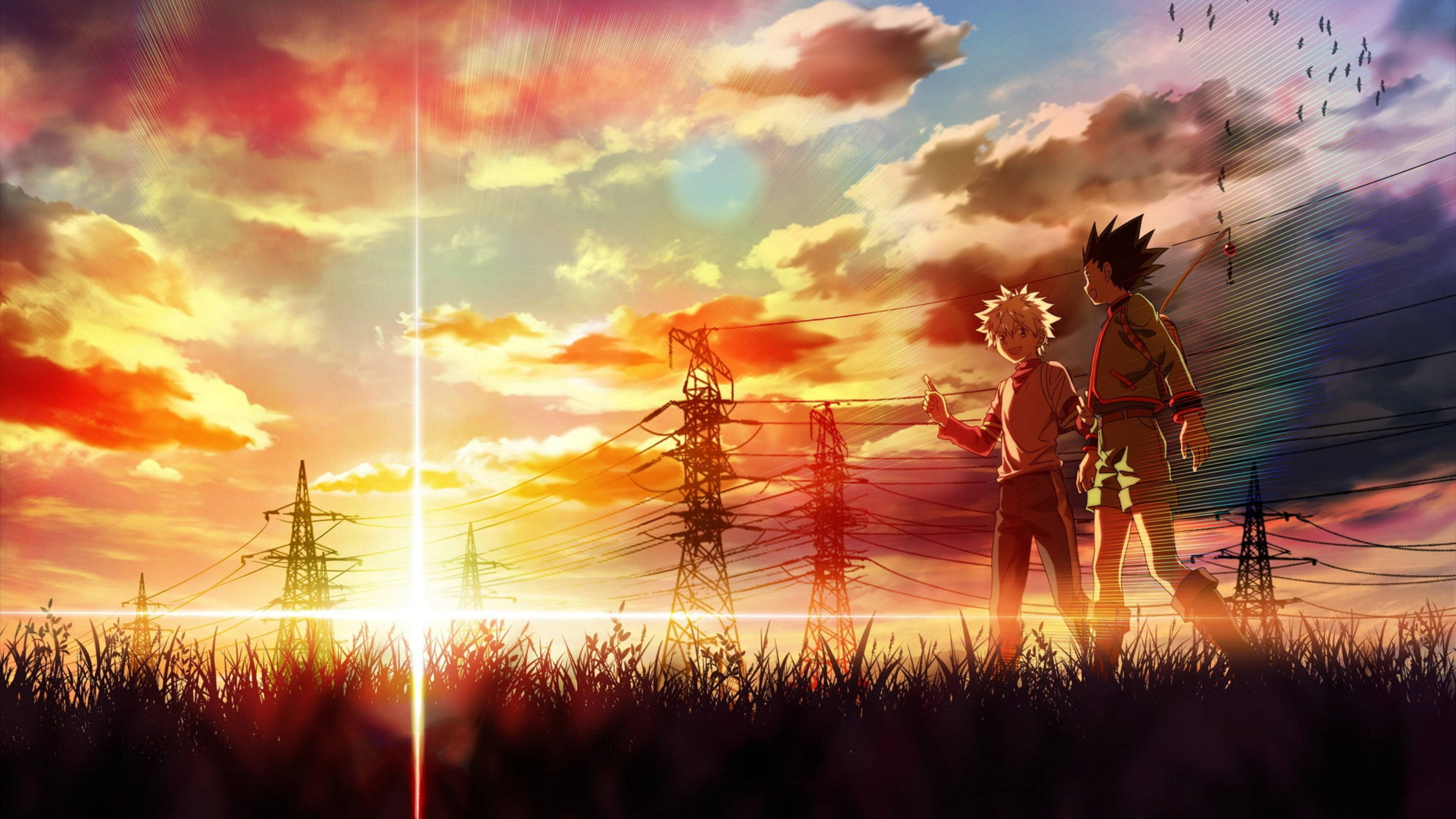 Gon And Killua, sunset, tall grass, 4K Desktop Wallpaper