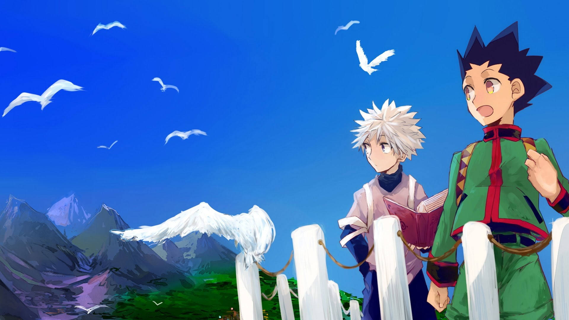 Gon, Killua, snowy mountains, Full HD Desktop Wallpaper