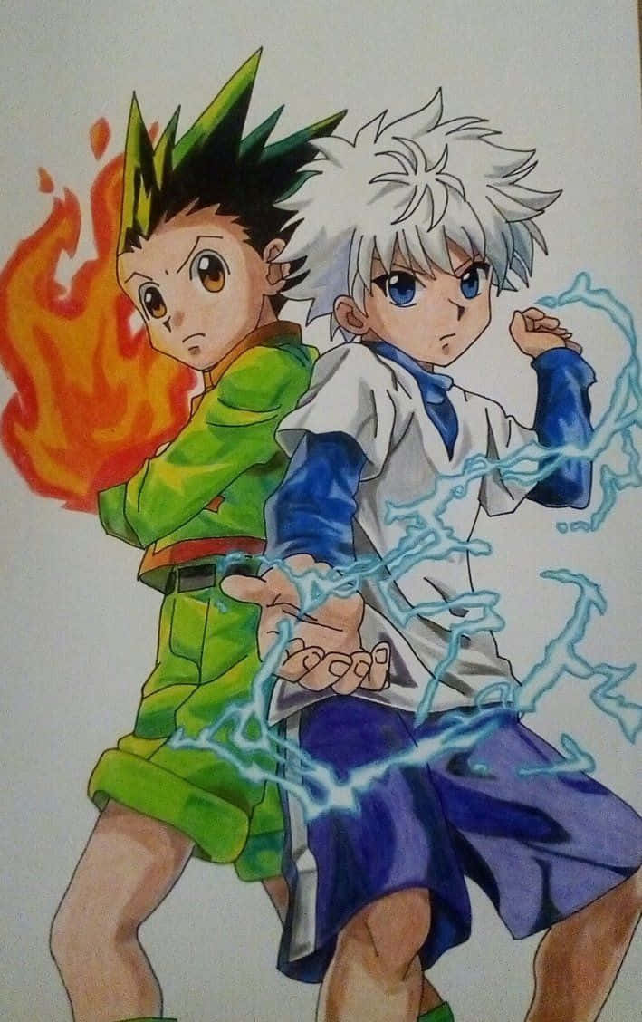 Gon, Killua, fiery aura, SD Phone Wallpaper