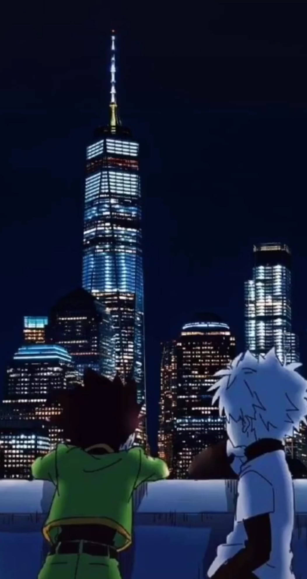 Gon, Killua, skyscraper skyline, Full HD Phone Wallpaper