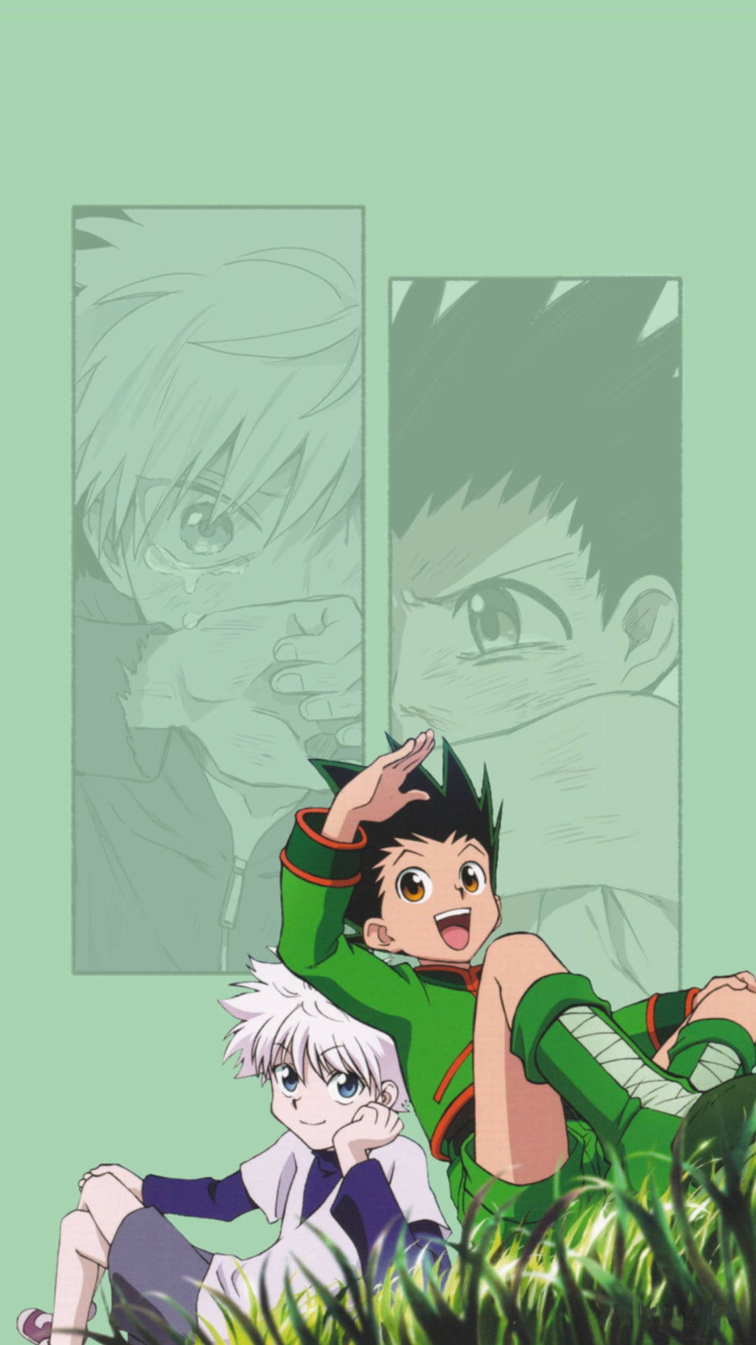 Gon, Killua, ghostly portrait panels, Full HD Phone Wallpaper