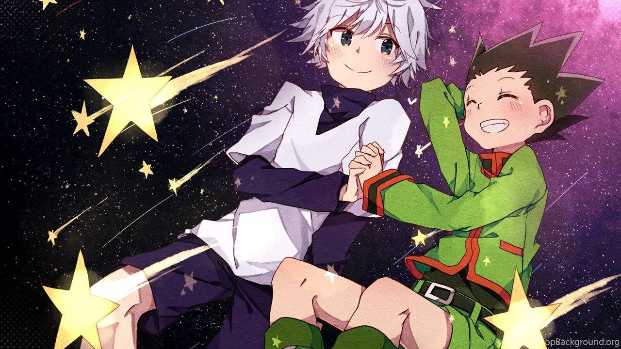 Killua, Gon, starry night sky, HD Desktop Wallpaper