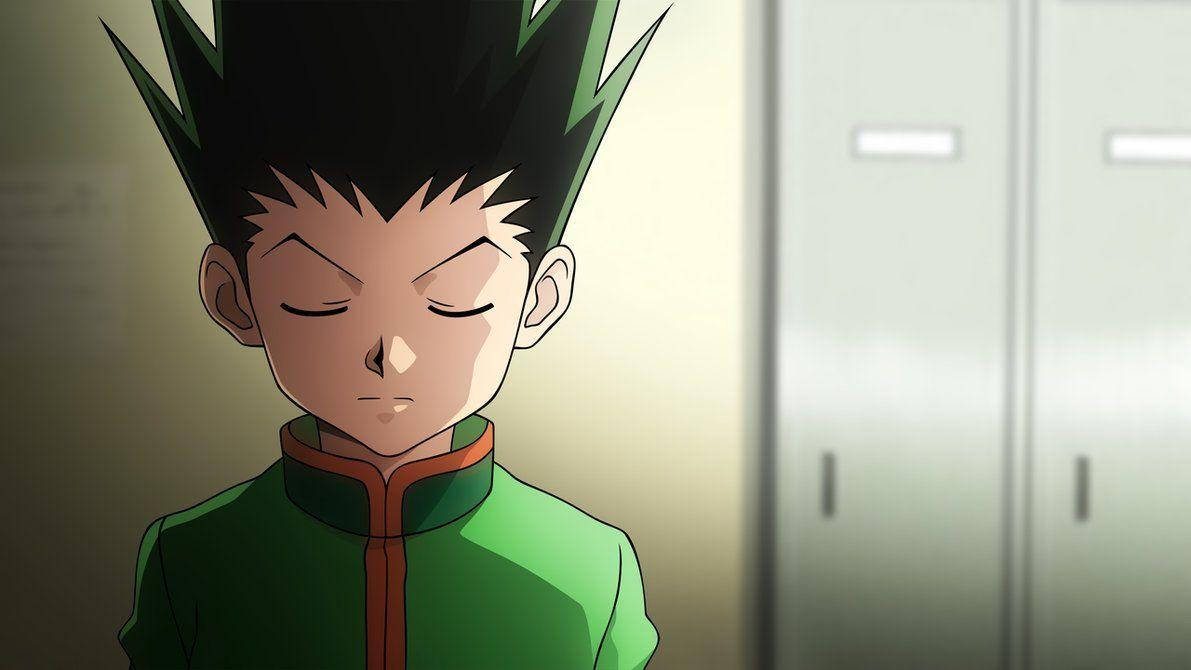 Gon Freecss, spiky green and black hair, locker room, SD Desktop Wallpaper