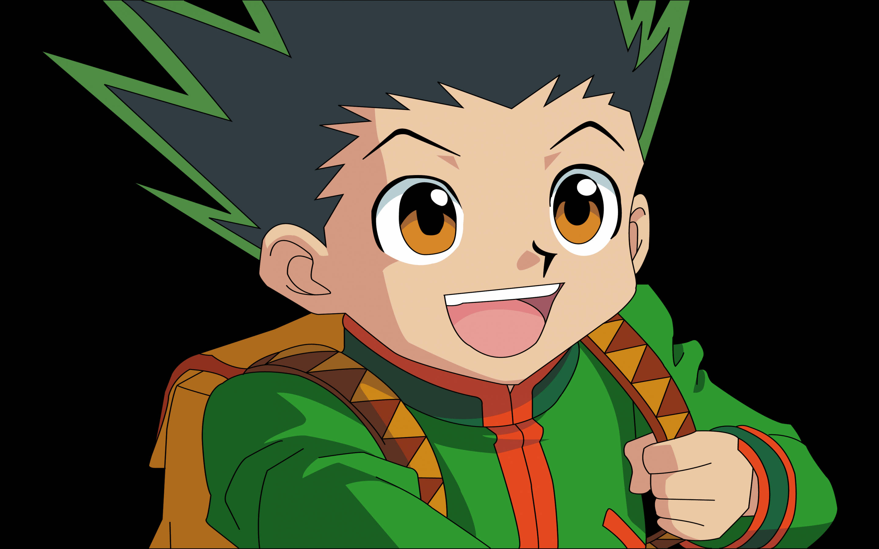 Gon Freecss, spiky green and black hair, orange eyes, 2K Desktop Wallpaper