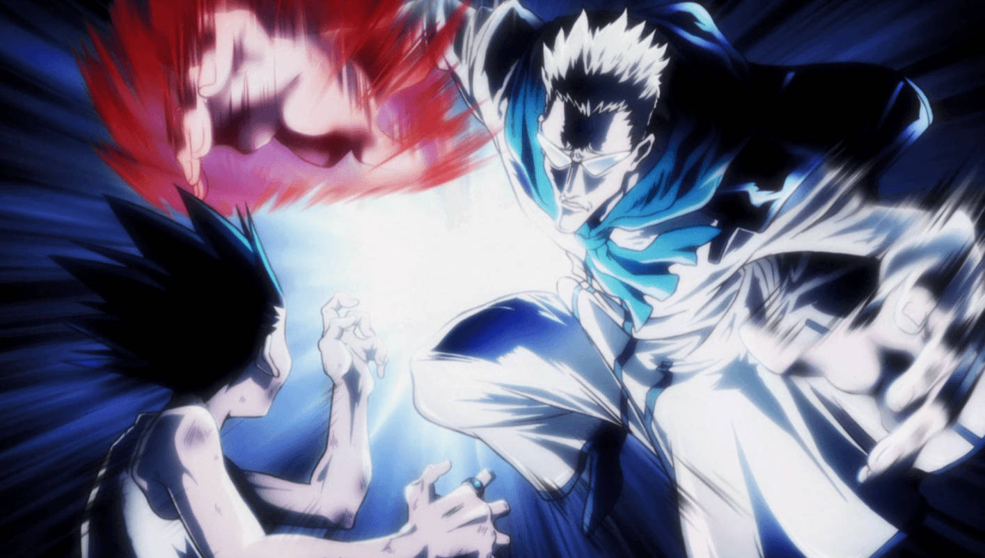 Gon Freecss, anime characters, red and blue energy bursts, HD Desktop Wallpaper