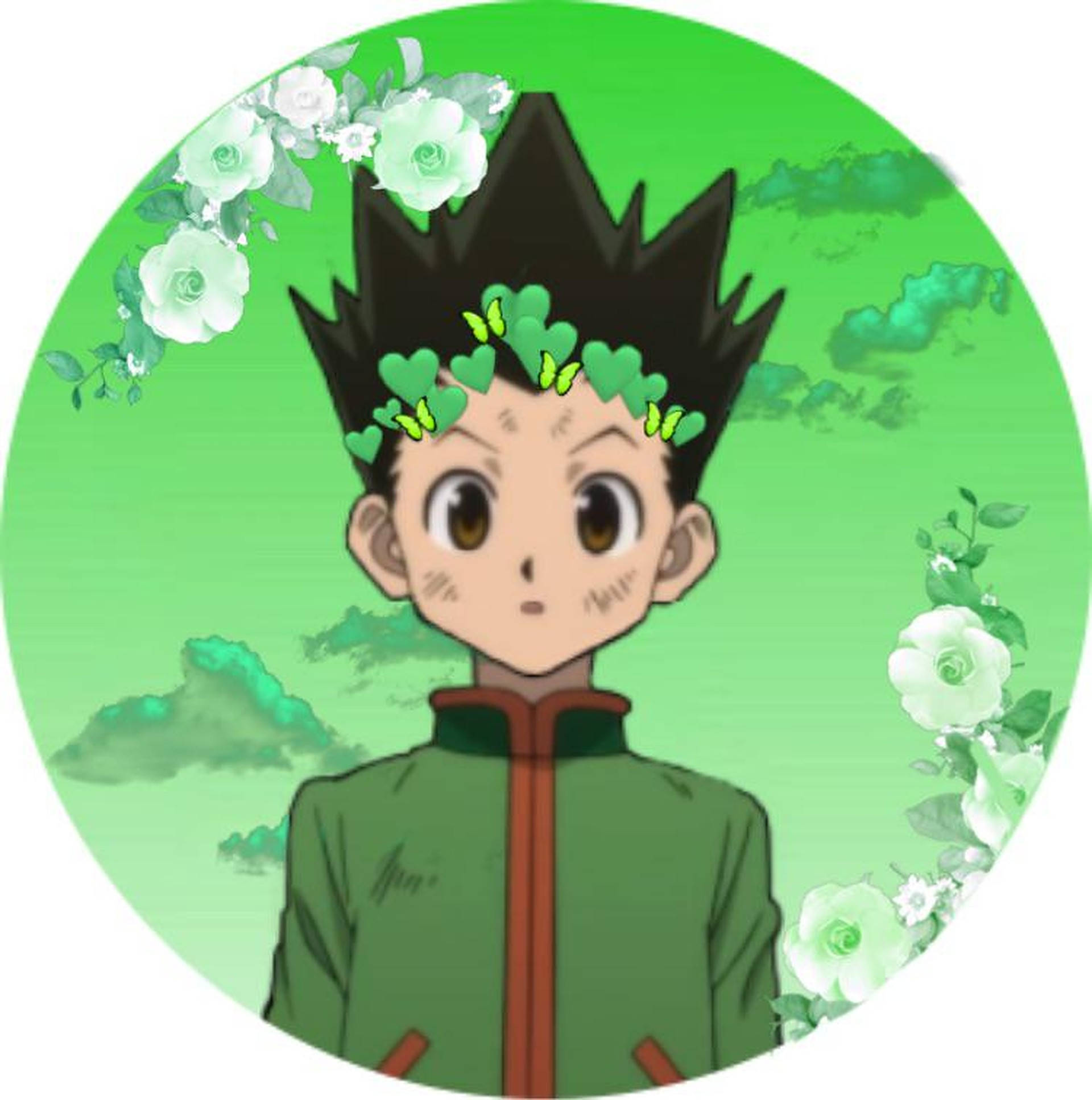 Gon Freecss, spiky black hair, green heart-shaped leaves, Full HD Phone Wallpaper