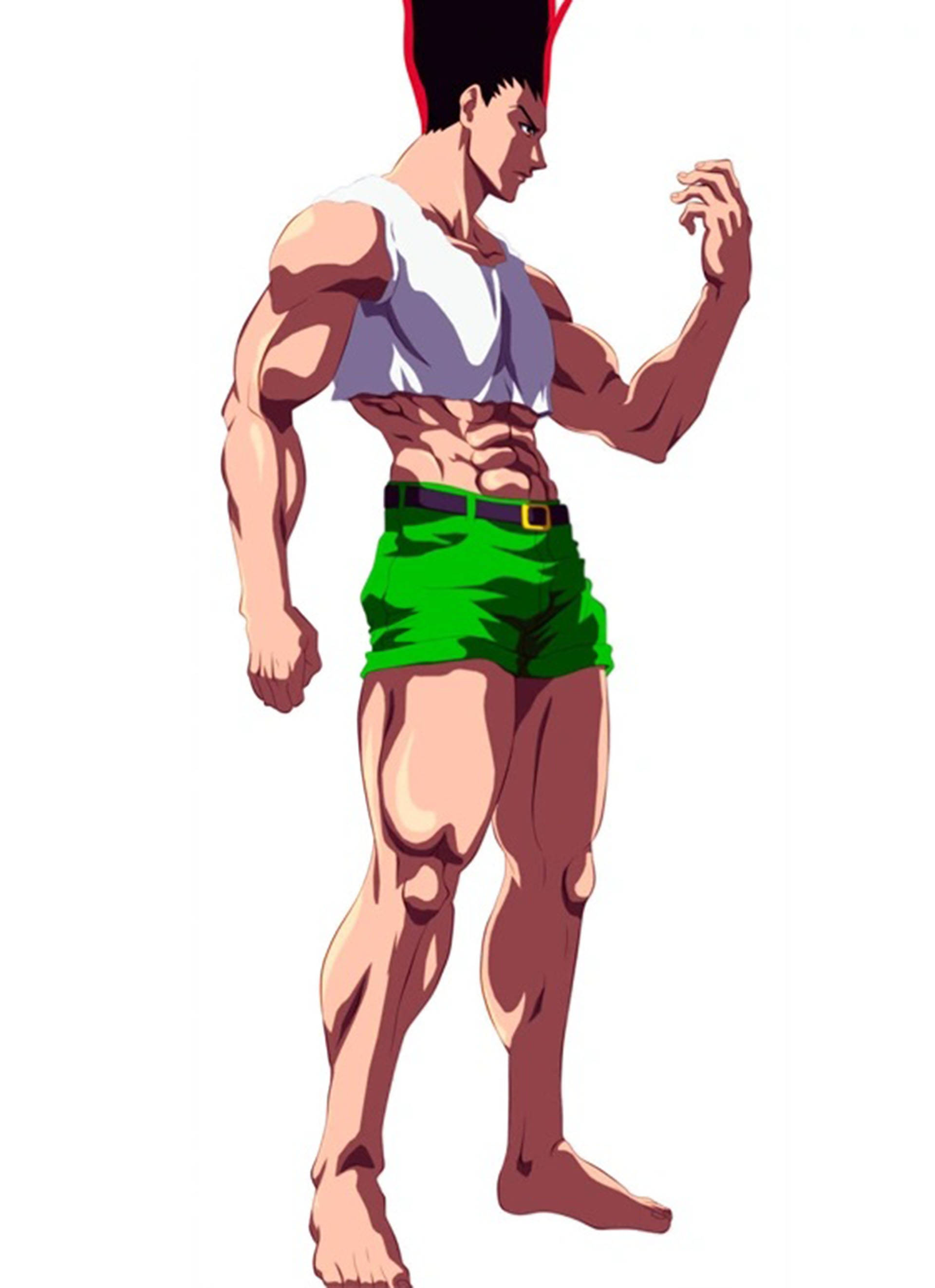 Gon Freecss, green shorts, white tank top, 2K Phone Wallpaper