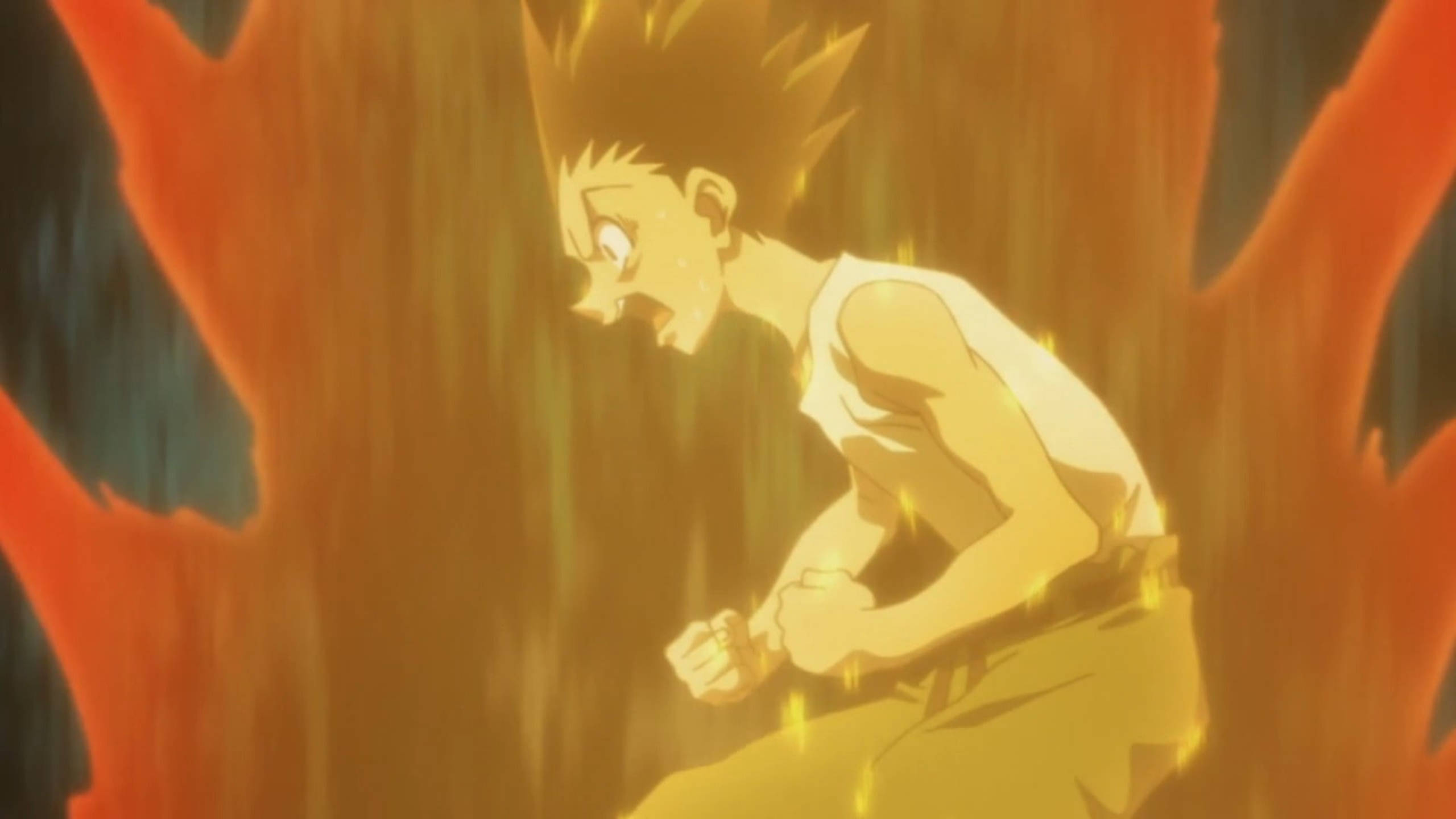 Gon Freecss, spiky-haired anime boy, white tank top, 2K Desktop Wallpaper