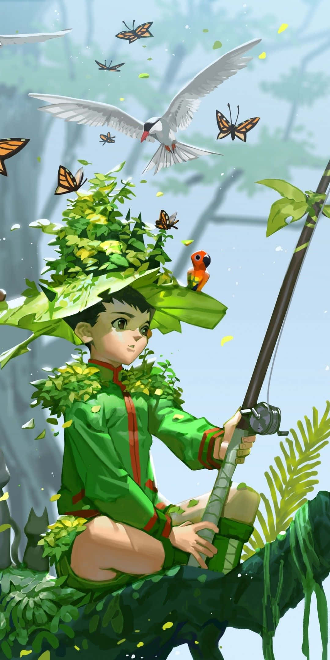 Gon, Hunter X Hunter, green leaf attire, Full HD Phone Wallpaper