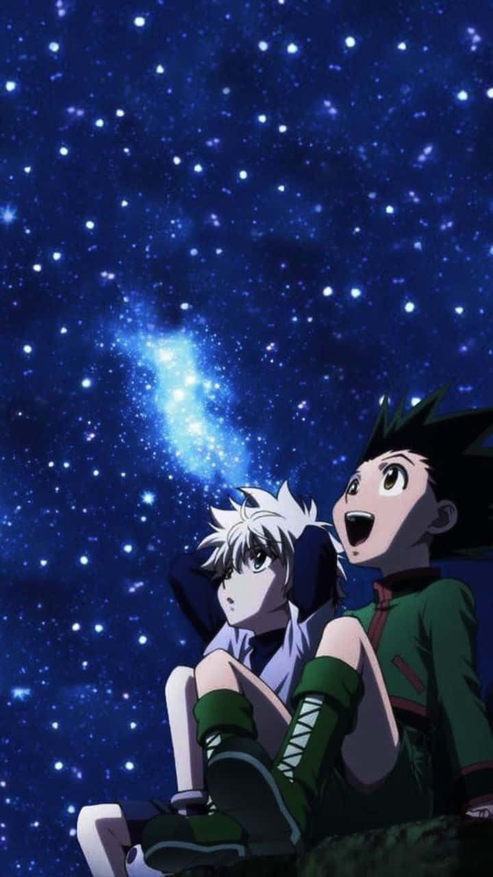 Gon Killua, starry night sky, glowing celestial bodies, HD Phone Wallpaper
