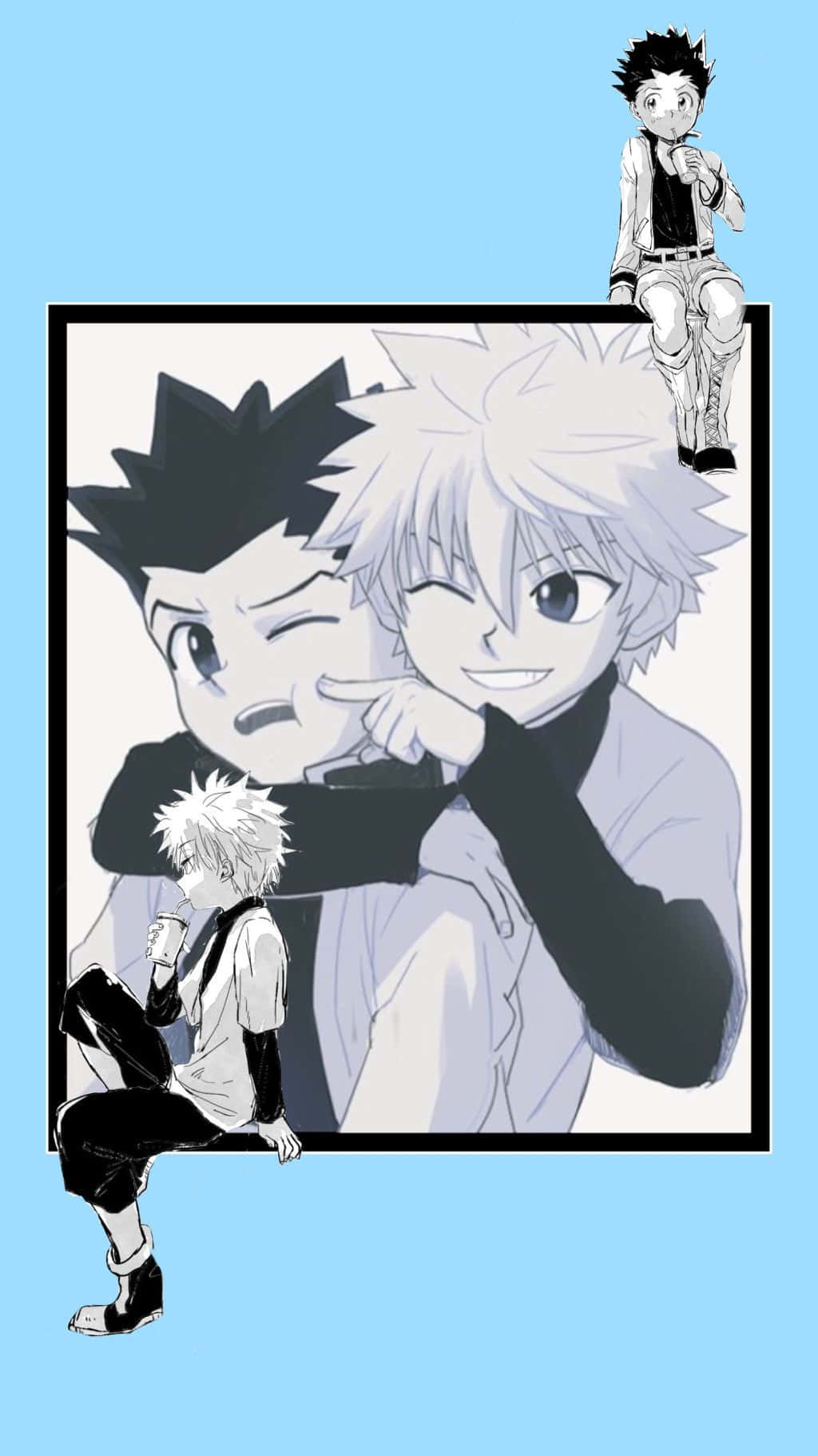 Gon, Killua, black and white, HD Phone Wallpaper