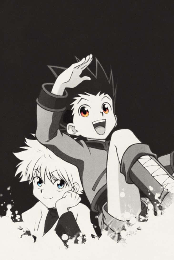 Gon Killua, spiky black hair, orange eyes, SD Phone Wallpaper