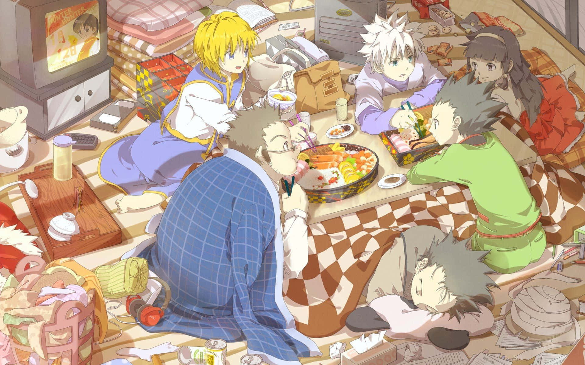 Gon, Killua, checkered floor, Full HD Desktop Wallpaper