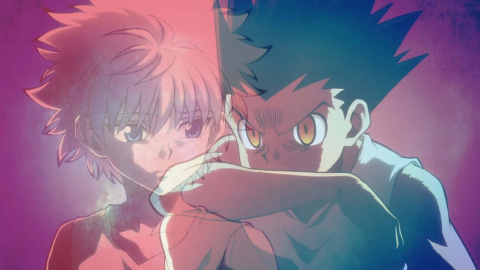 Gon, Killua, purple gradient background, HD Desktop Wallpaper