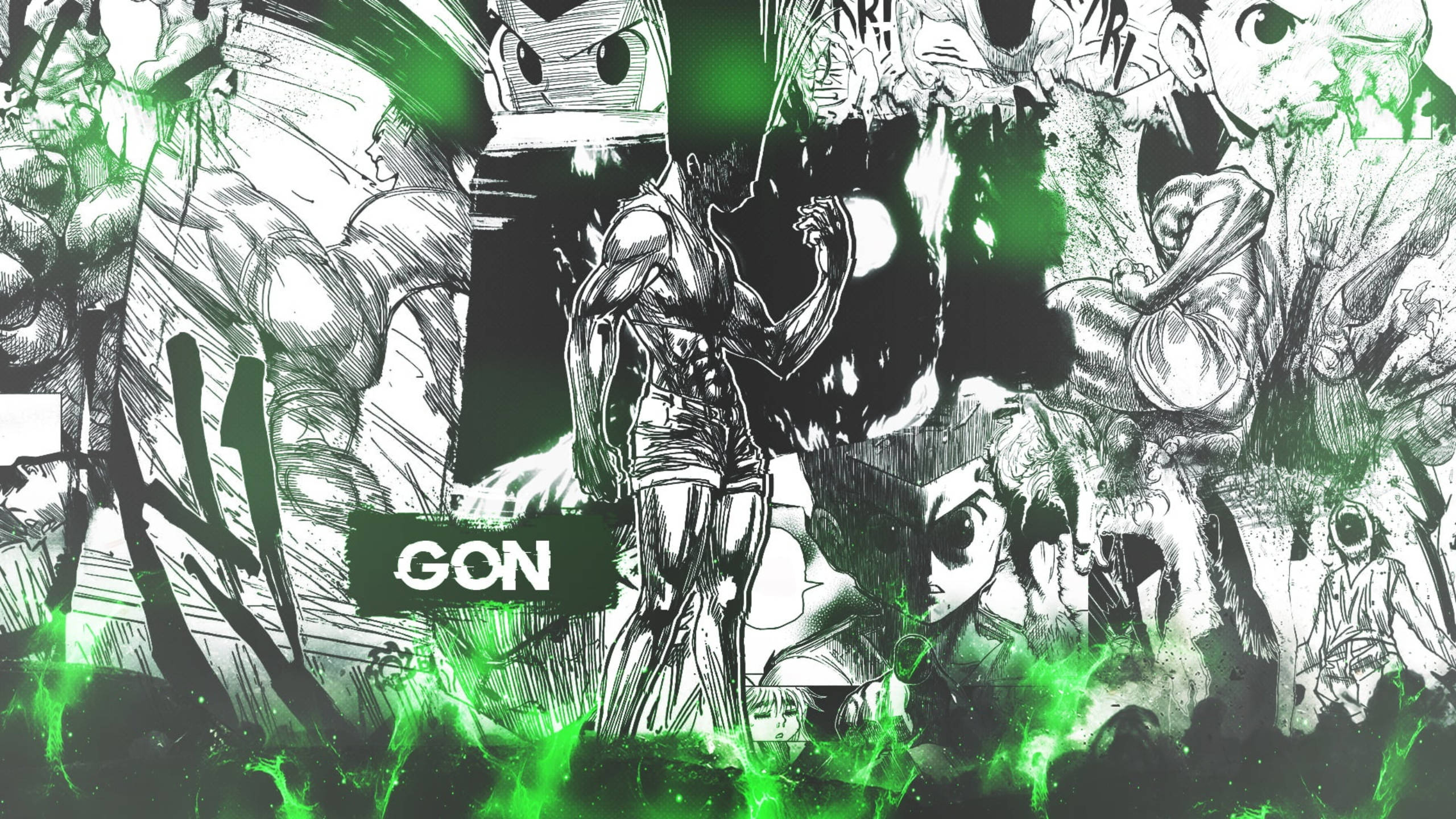 Gon, manga, green energy bursts, 2K Desktop Wallpaper